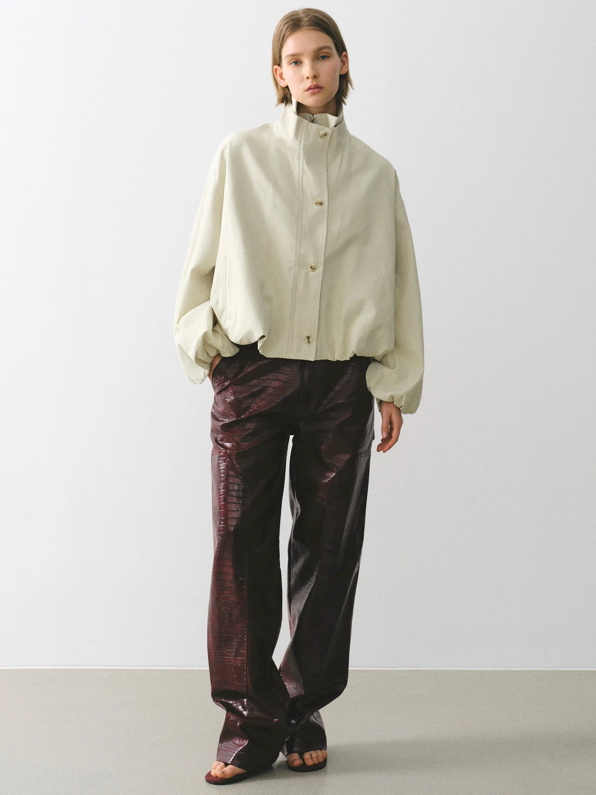 Ezra Double Collar Balloon Jacket, Beige sold by Source Unknown product image thumbnail 2