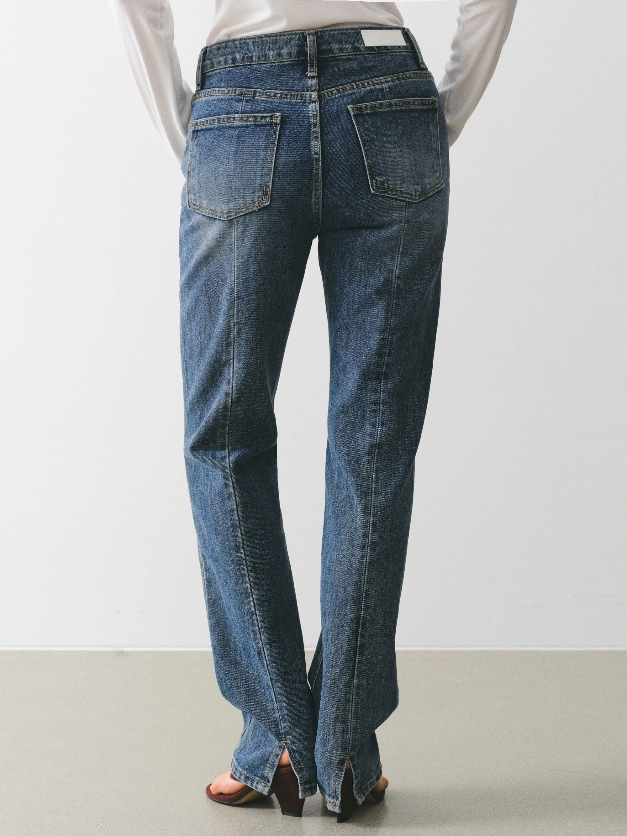 Back Slit Straight Jeans, Blue sold by Source Unknown product image thumbnail 5