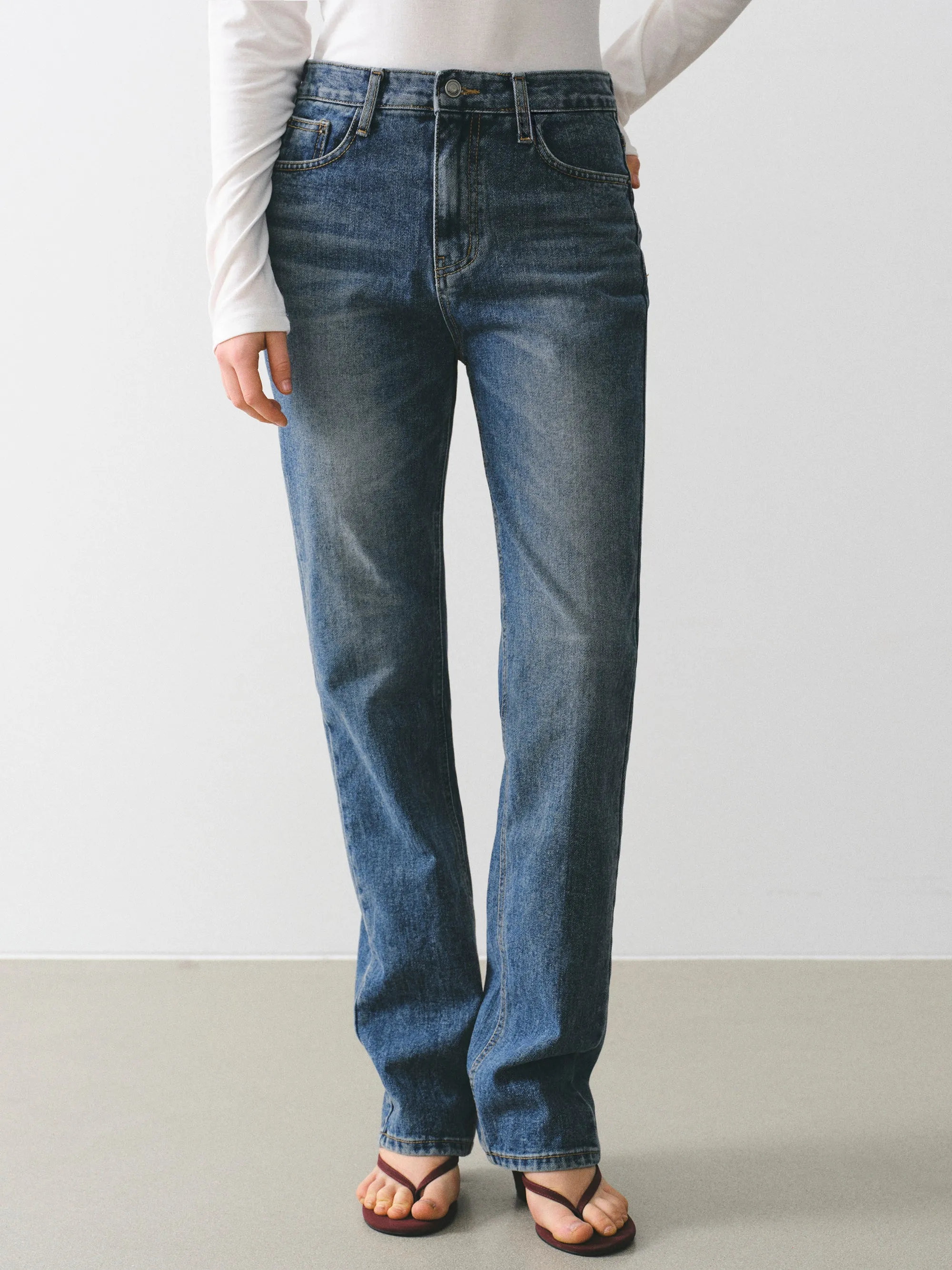 Back Slit Straight Jeans, Blue sold by Source Unknown product image thumbnail 2