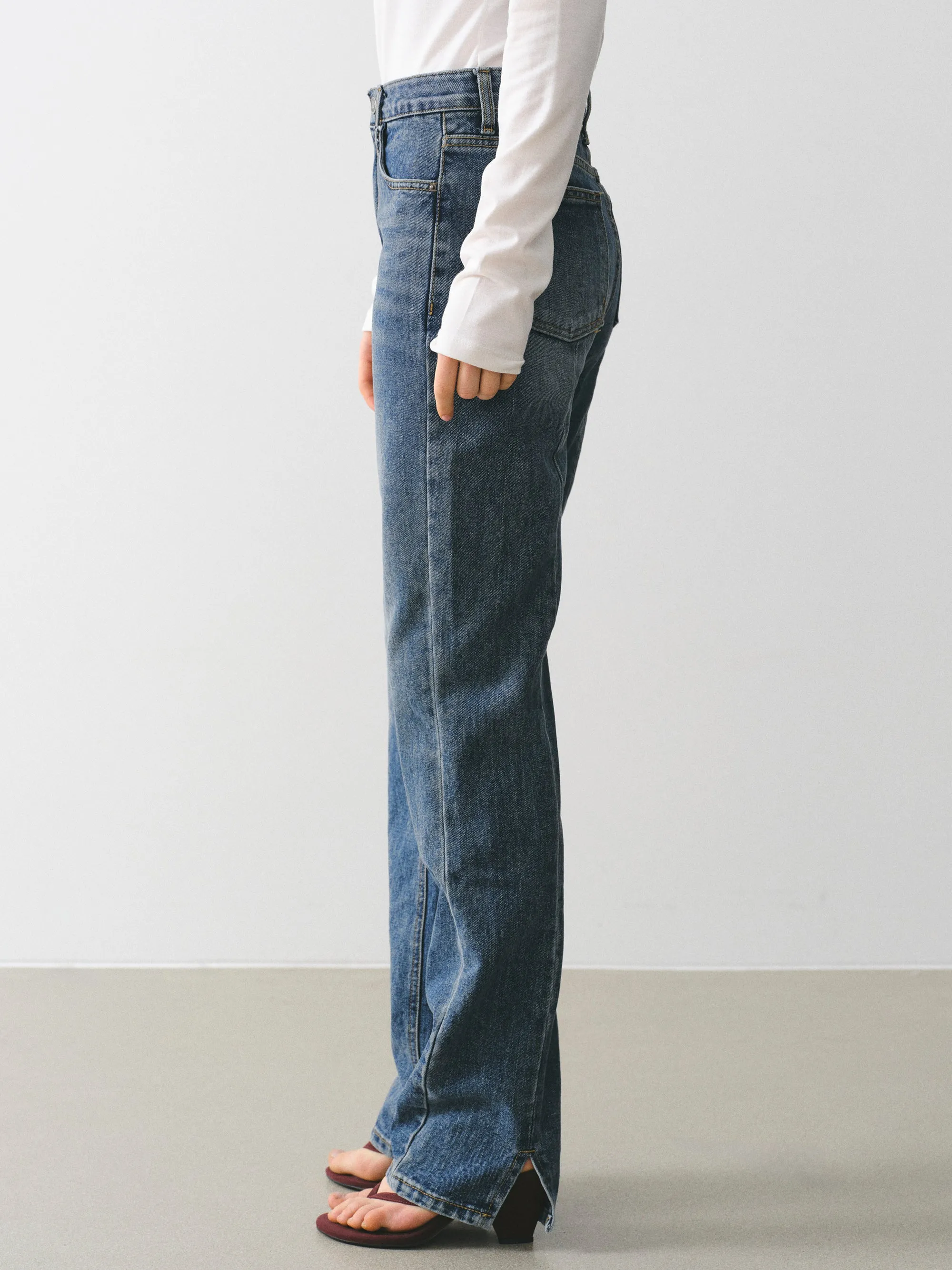 Back Slit Straight Jeans, Blue sold by Source Unknown