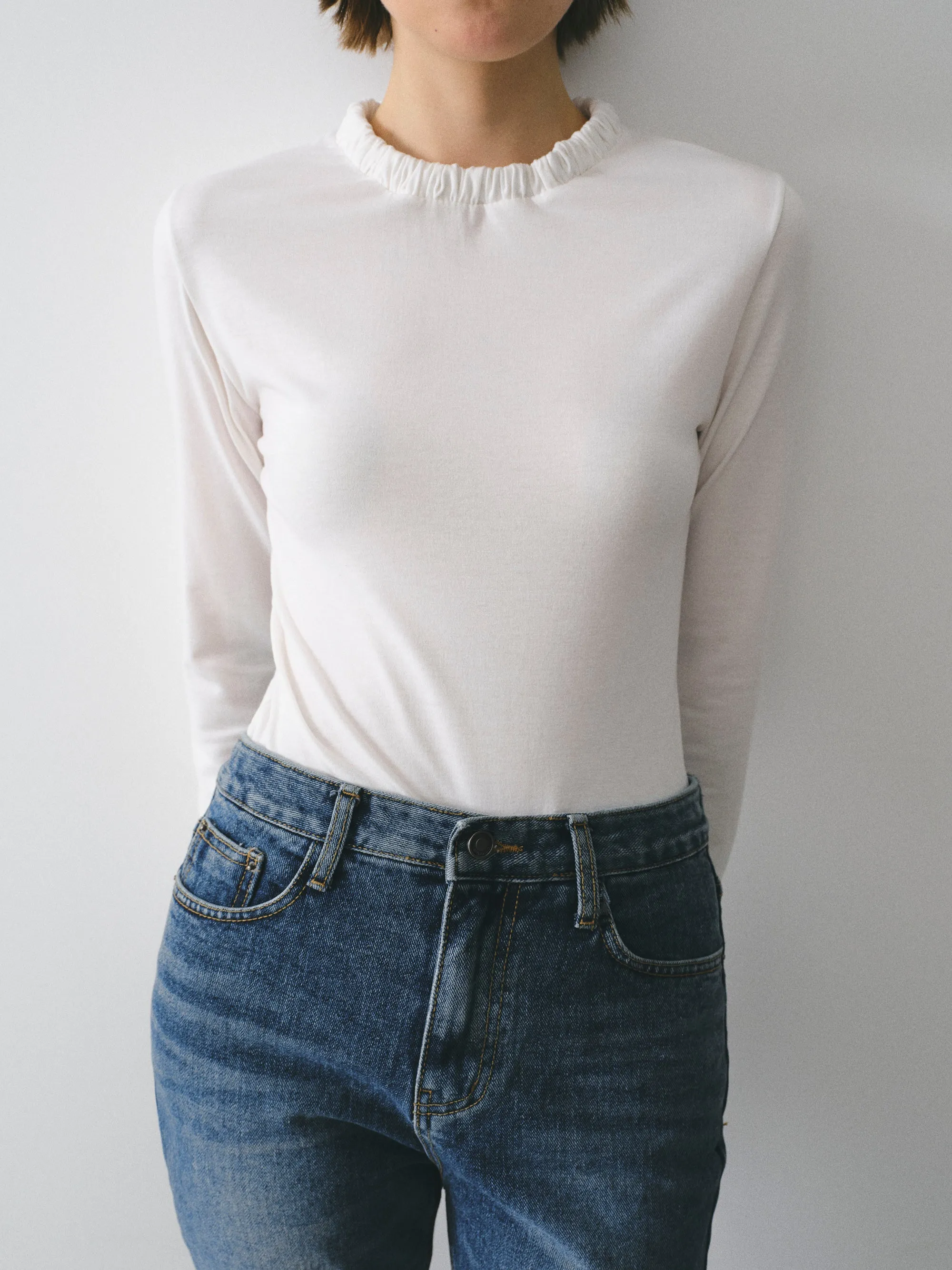 Shirred Neck Jersey Top, Ivory sold by Source Unknown product image thumbnail 2