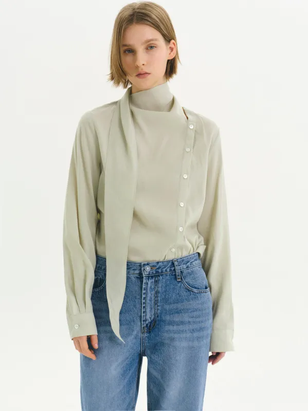 Draped Scarf Blouse, Beige made by Source Unknown