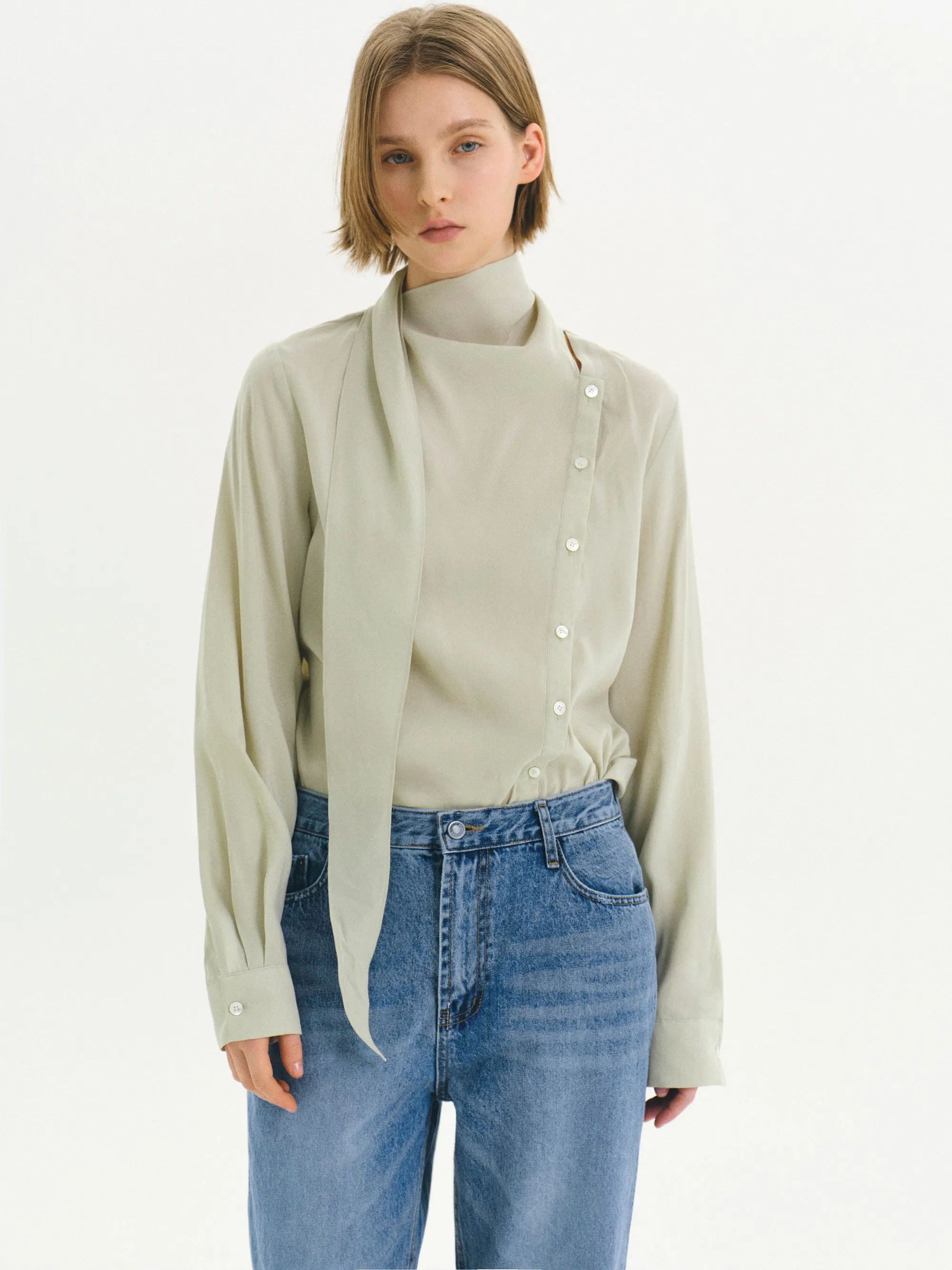 Draped Scarf Blouse, Beige sold by Source Unknown