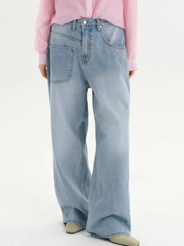 Drawstring Patch Pocket Jeans, Light Blue made by Source Unknown