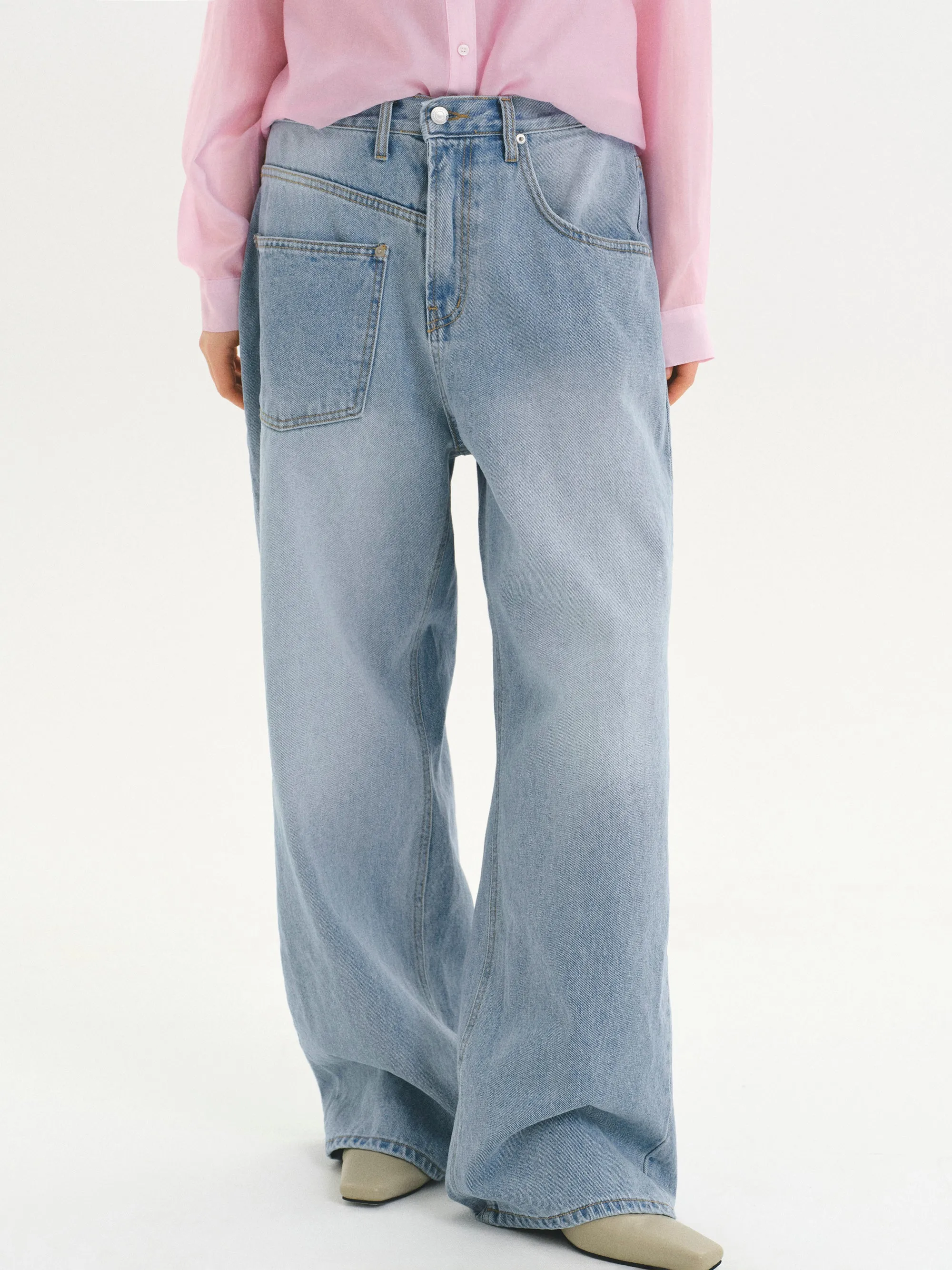 Drawstring Patch Pocket Jeans, Light Blue sold by Source Unknown