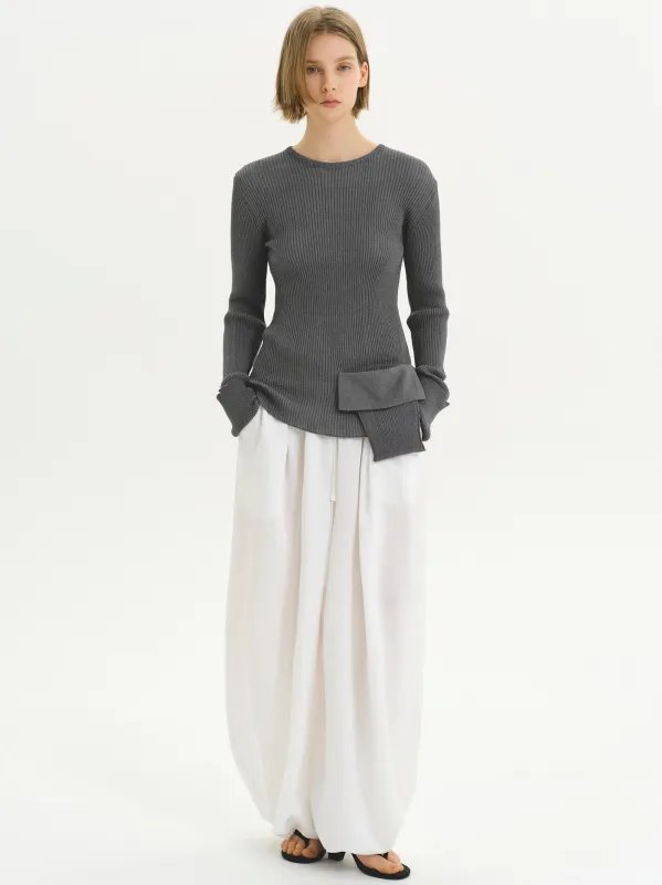 Elasticated Satin-Effect Balloon Pants, Ivory made by Source Unknown