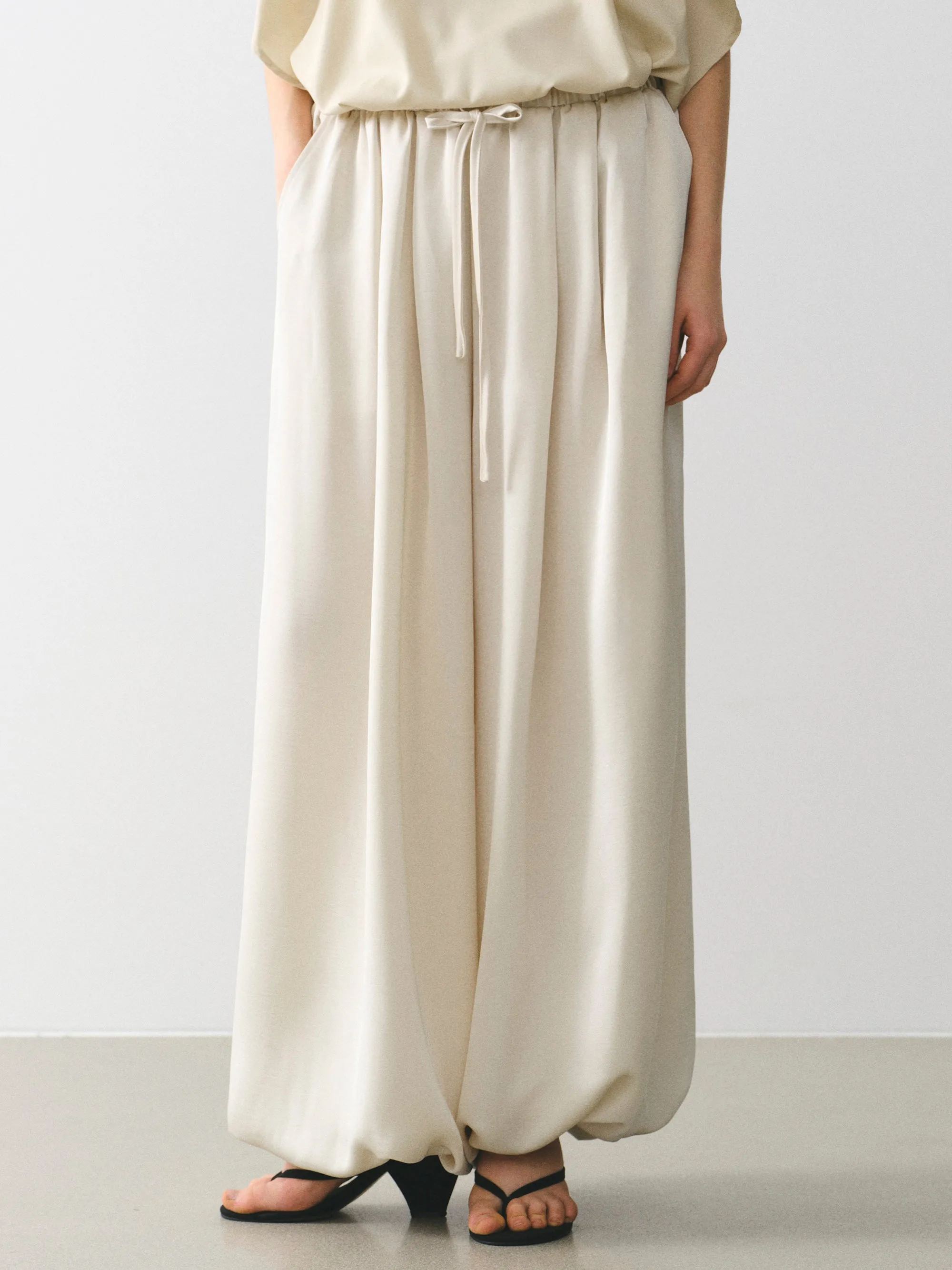 Elasticated Satin-Effect Balloon Pants, Beige sold by Source Unknown