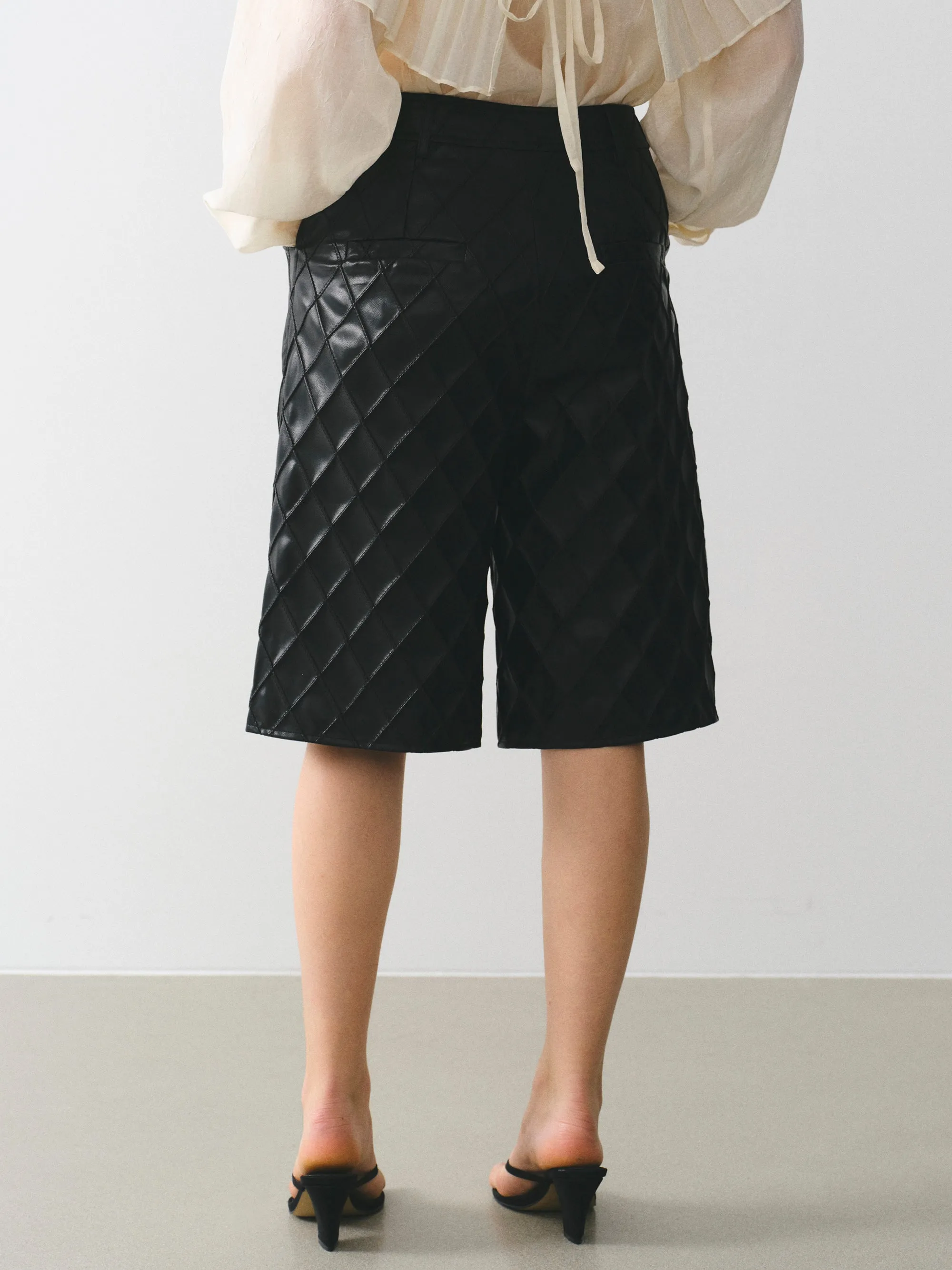 Textured Faux-Leather Bermuda Shorts, Black sold by Source Unknown product image thumbnail 4