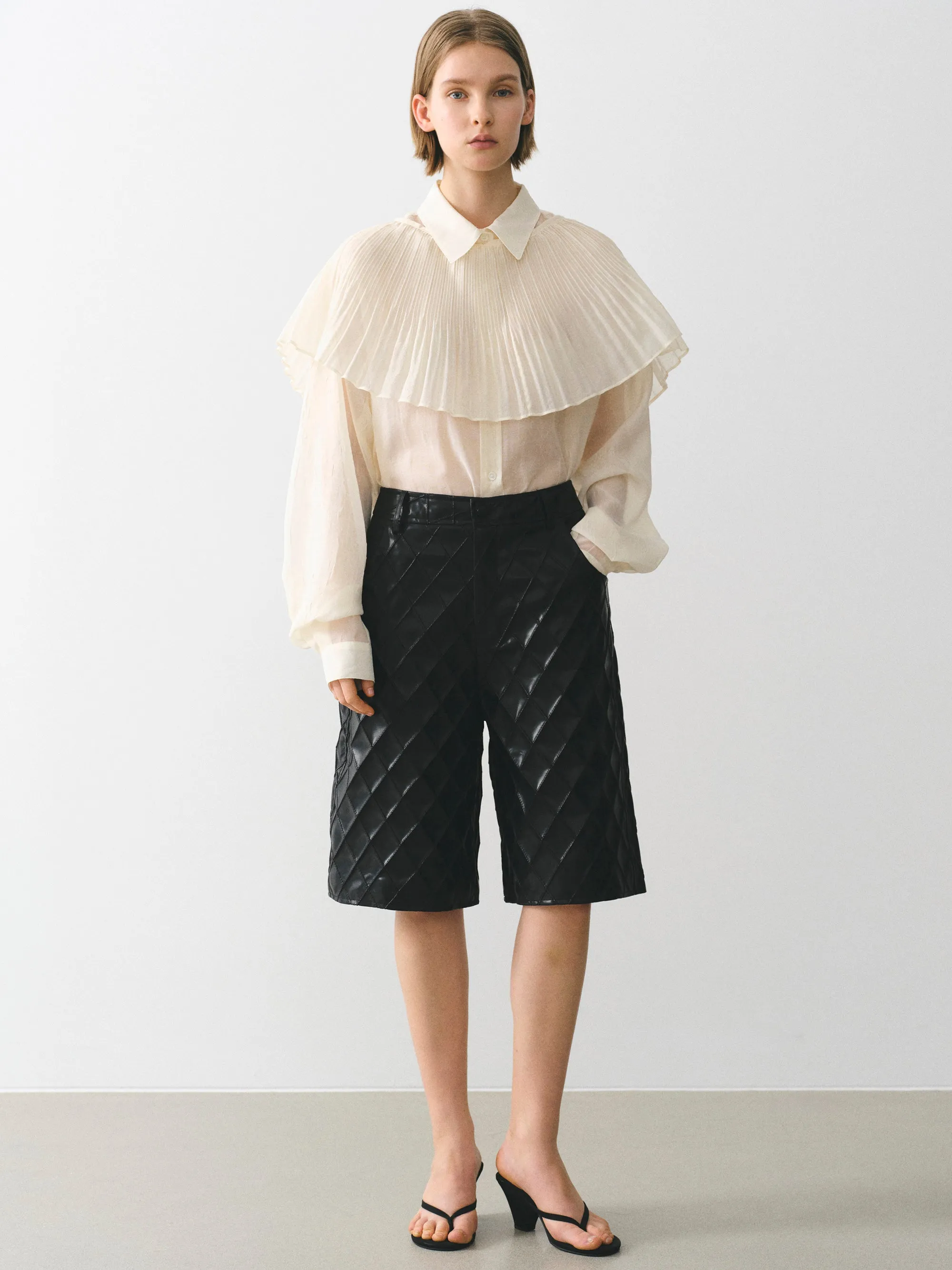 Textured Faux-Leather Bermuda Shorts, Black sold by Source Unknown product image thumbnail 2