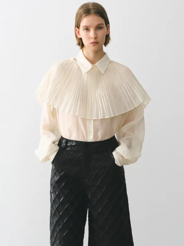 Pleated Panel Shirt, Ivory made by Source Unknown