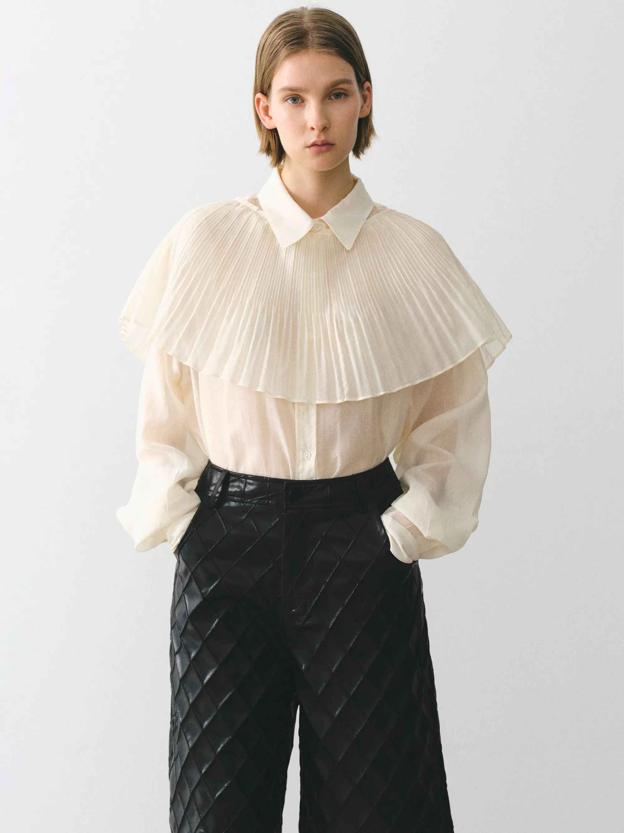 Pleated Panel Shirt, Ivory sold by Source Unknown