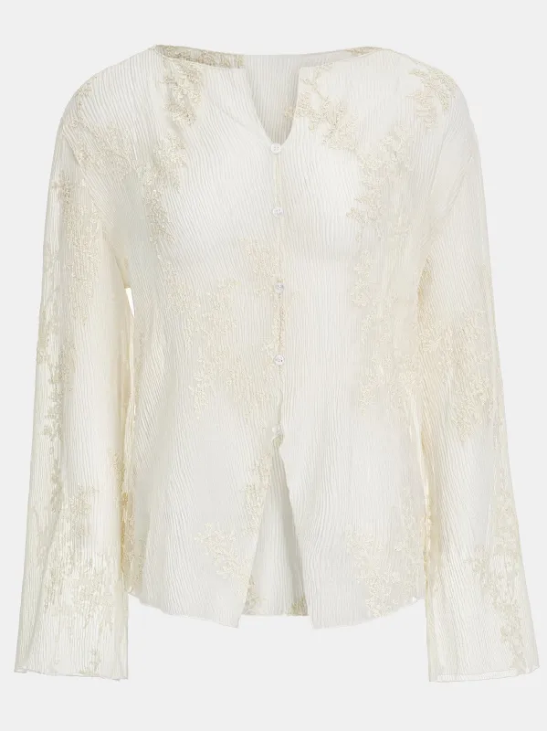 Front-To-Back Embroidered Blouse, Ivory made by Source Unknown