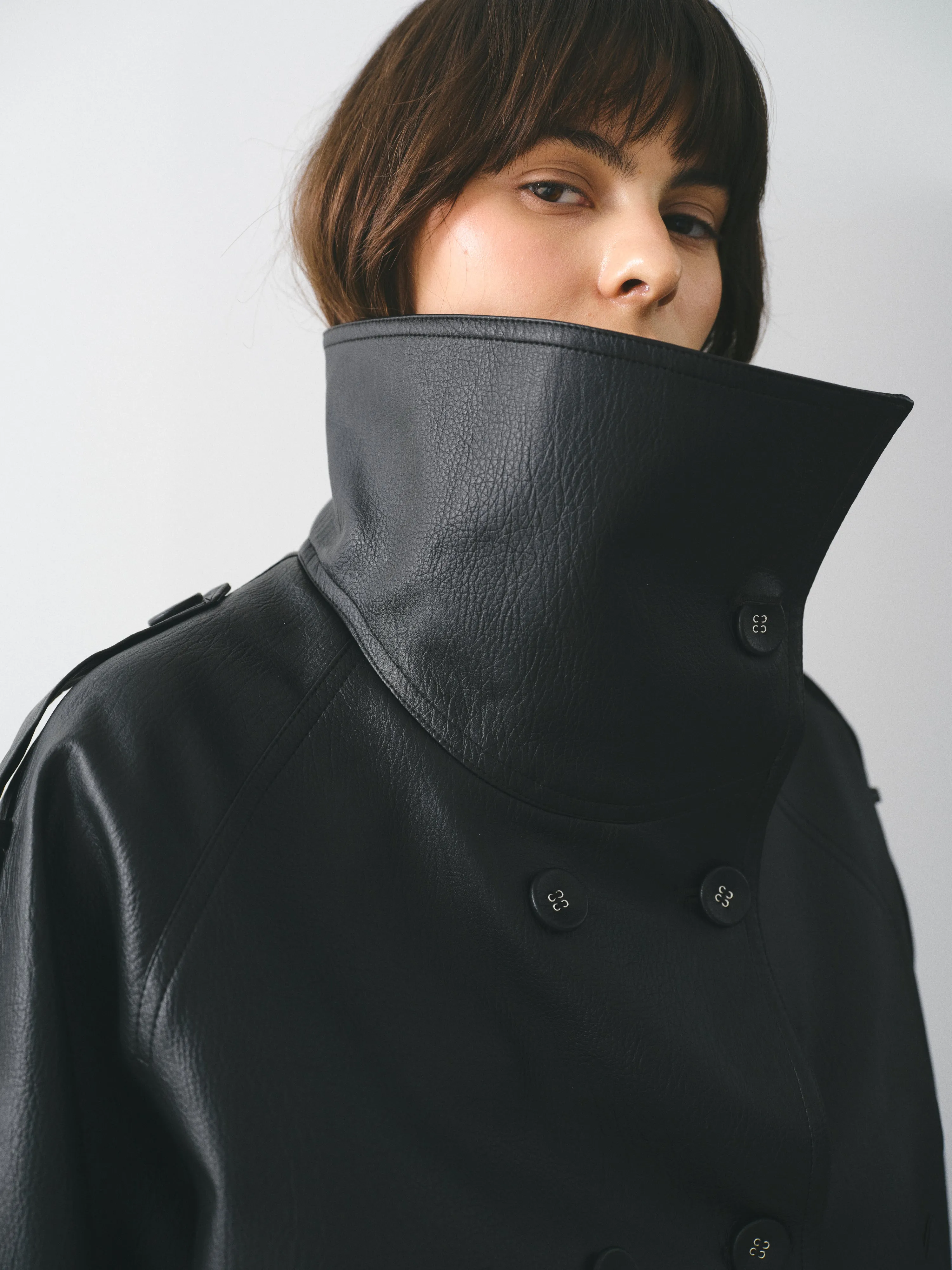 Funnel-Neck Faux-Leather Jacket, Black sold by Source Unknown product image thumbnail 3