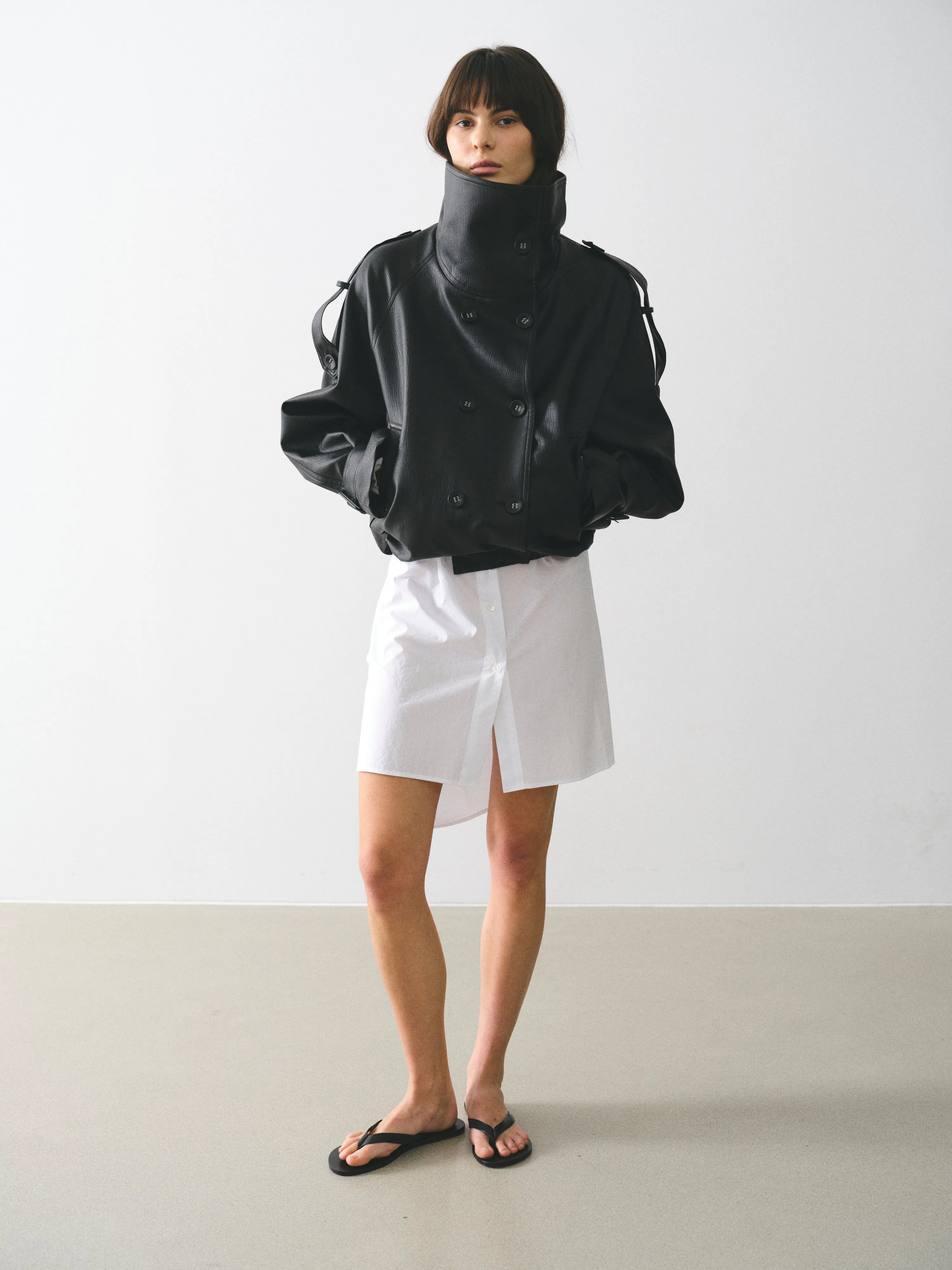 Funnel-Neck Faux-Leather Jacket, Black sold by Source Unknown product image thumbnail 5