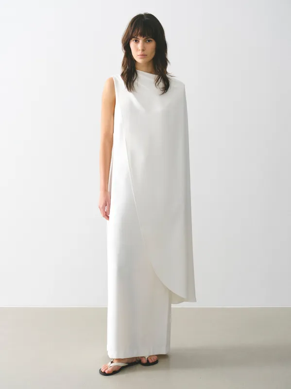 One-Shoulder Draped Dress, White made by Source Unknown