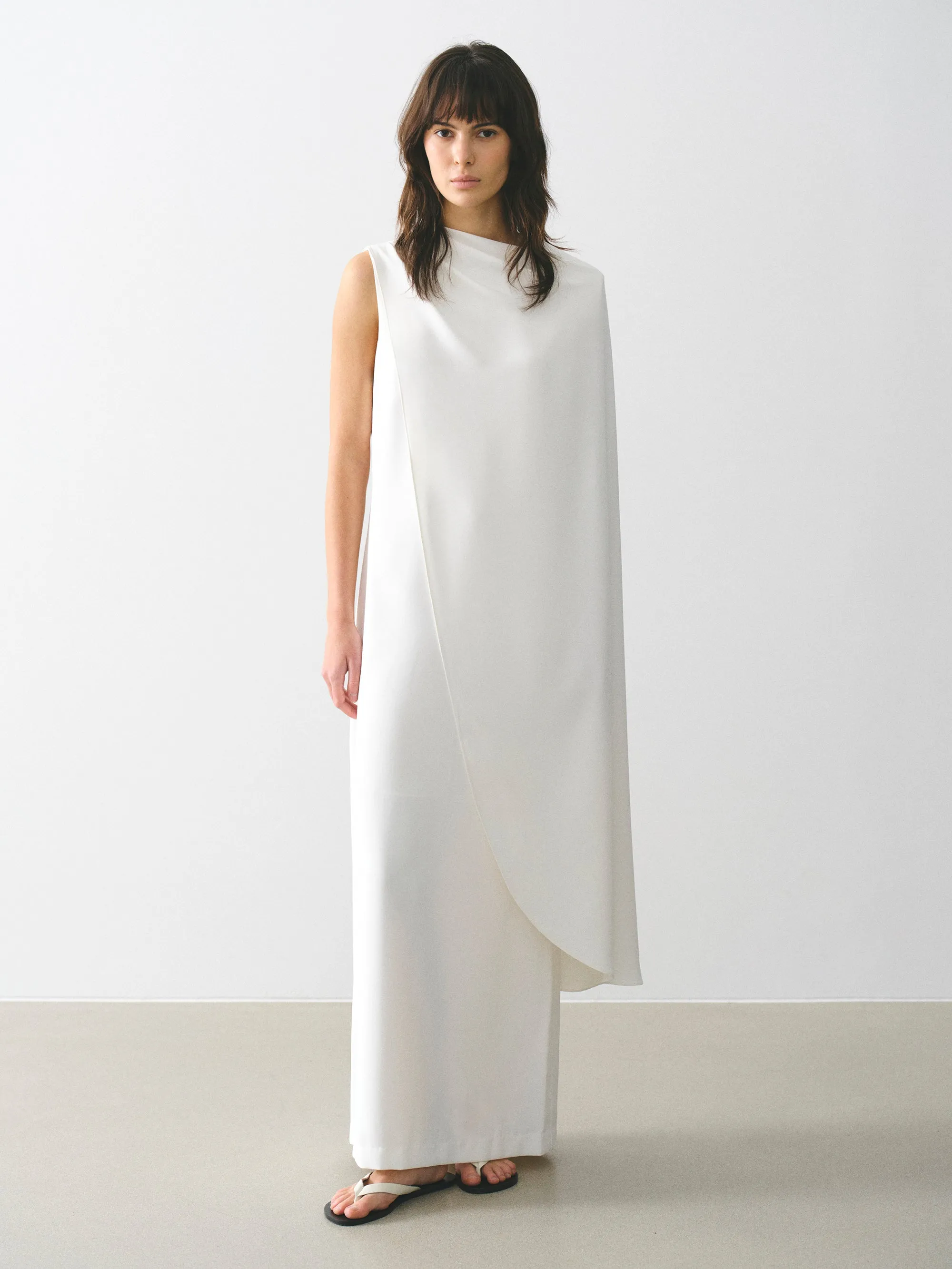 One-Shoulder Draped Dress, White sold by Source Unknown