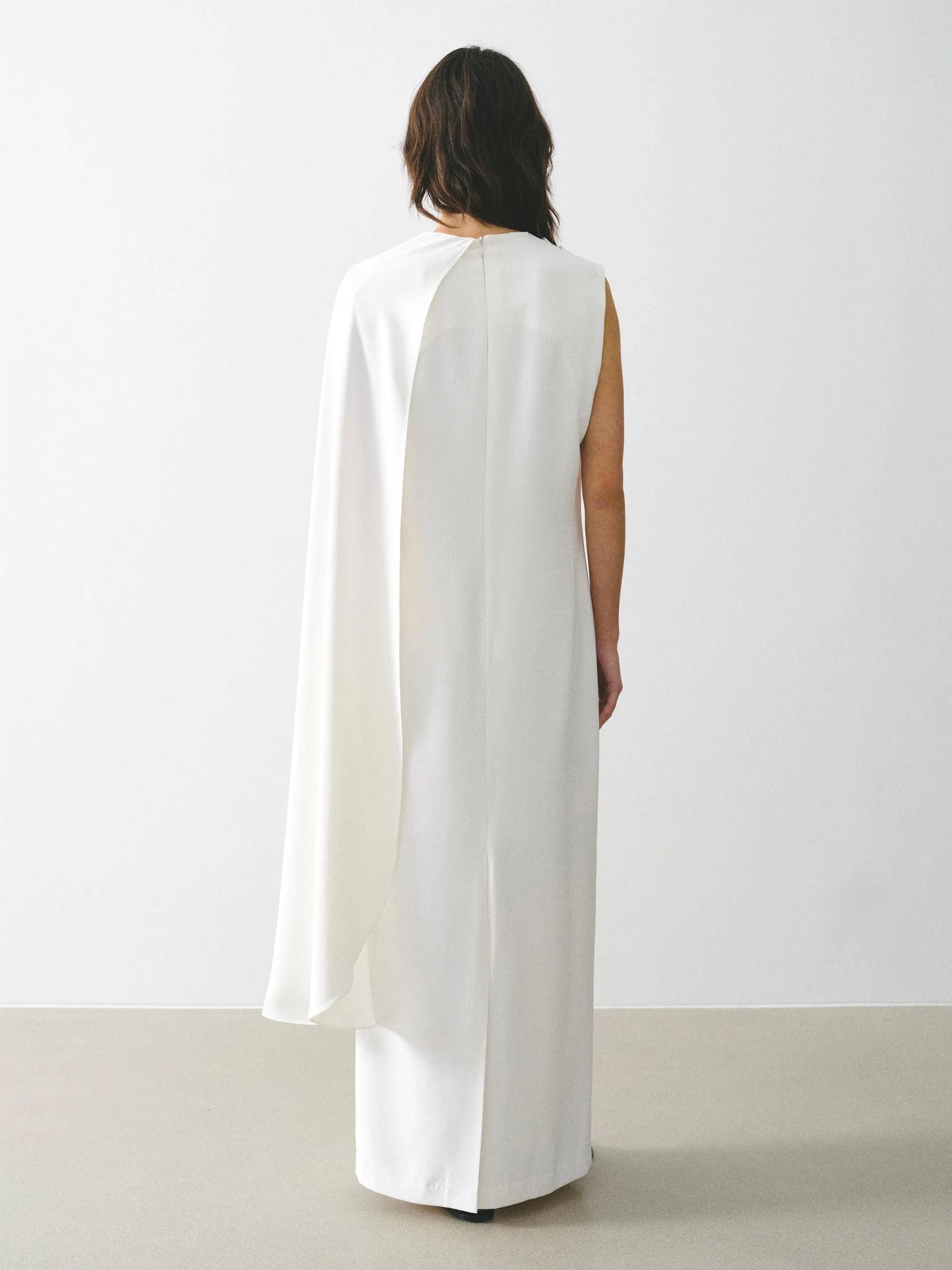 One-Shoulder Draped Dress, White sold by Source Unknown product image thumbnail 4
