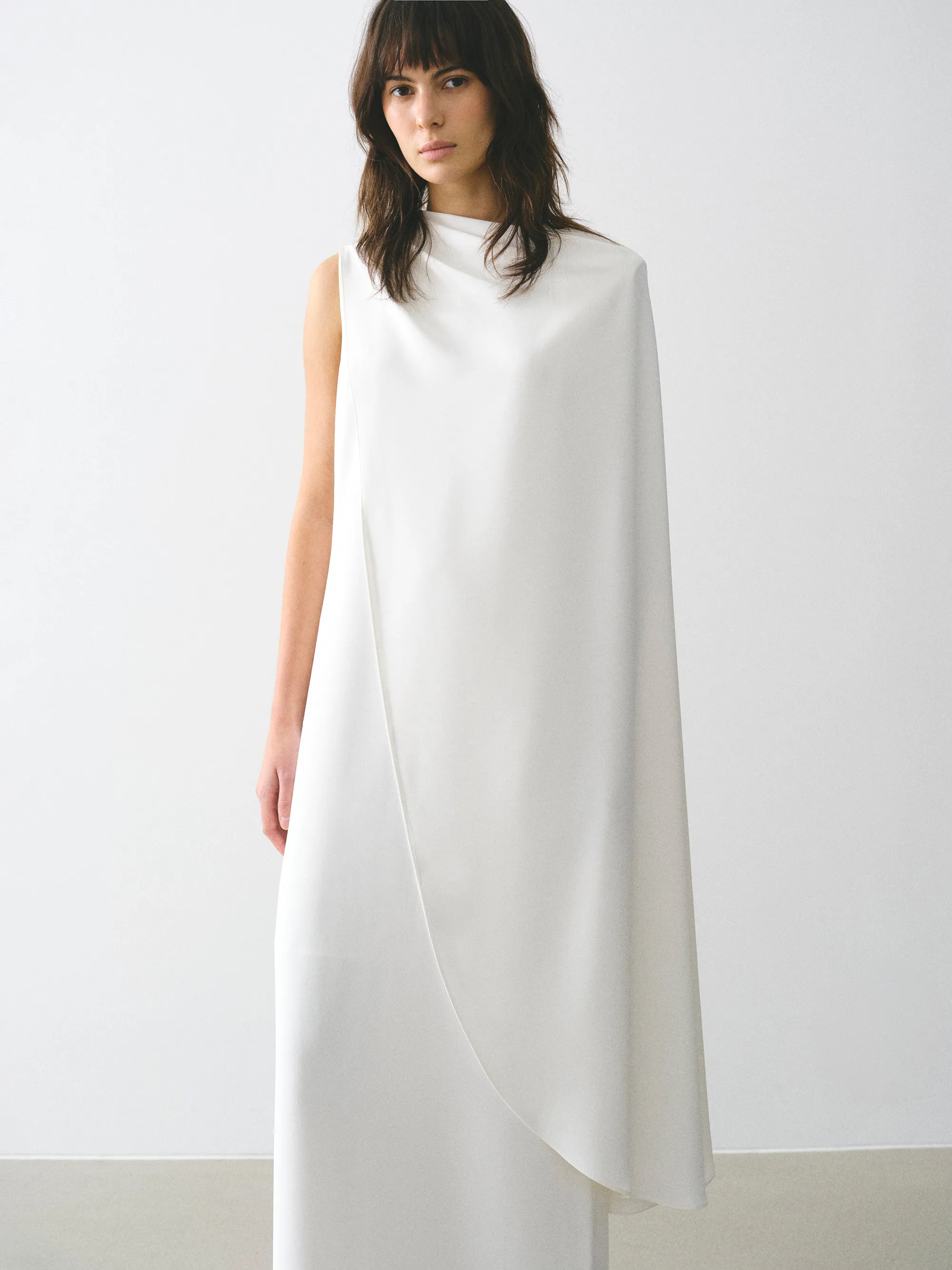 One-Shoulder Draped Dress, White sold by Source Unknown product image thumbnail 3