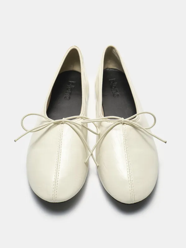 Crinkled Faux-Leather Ballet Flats, Ivory made by Source Unknown