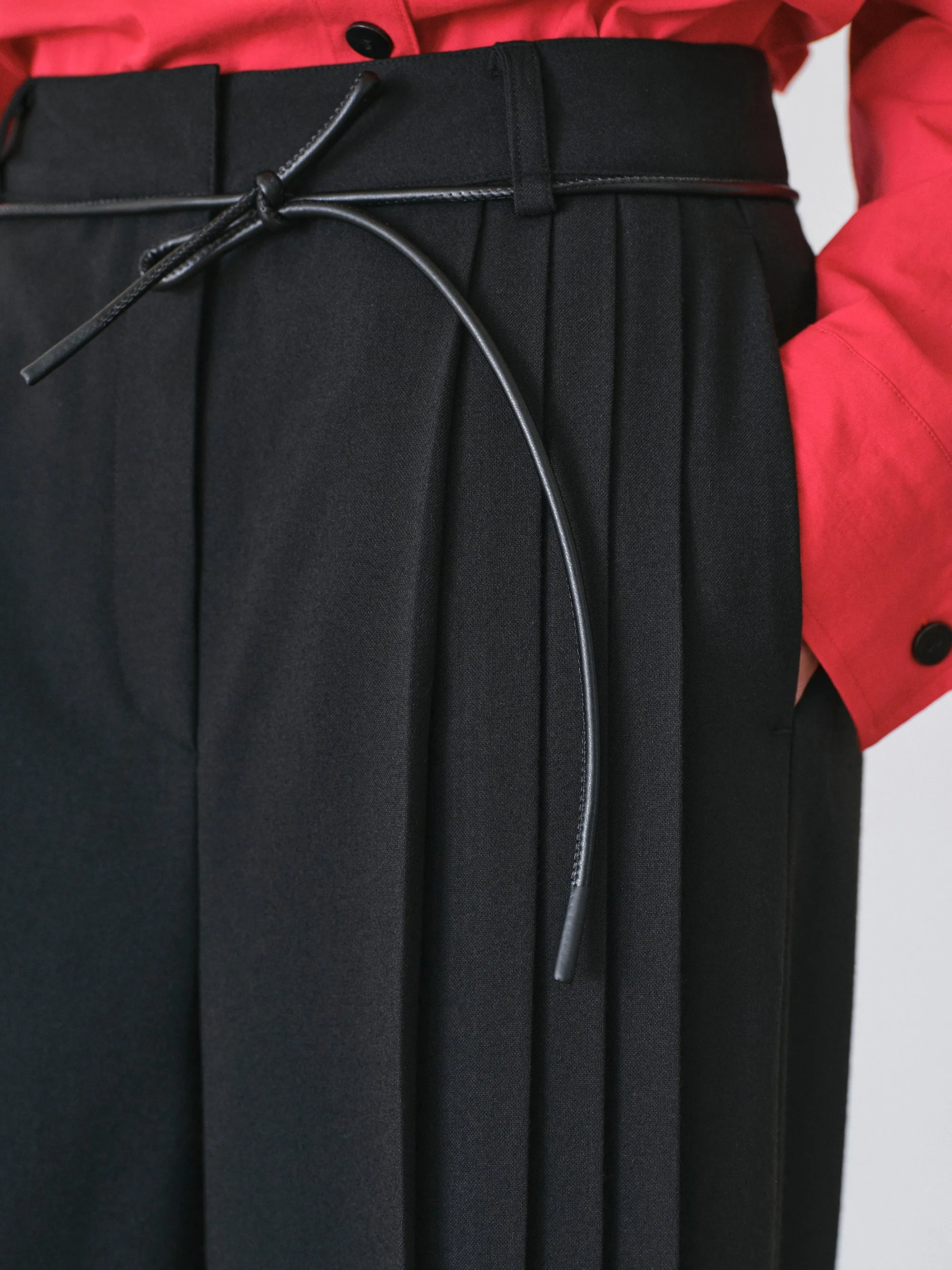 Tie-Belt Pleated Trousers, Black sold by Source Unknown product image thumbnail 3