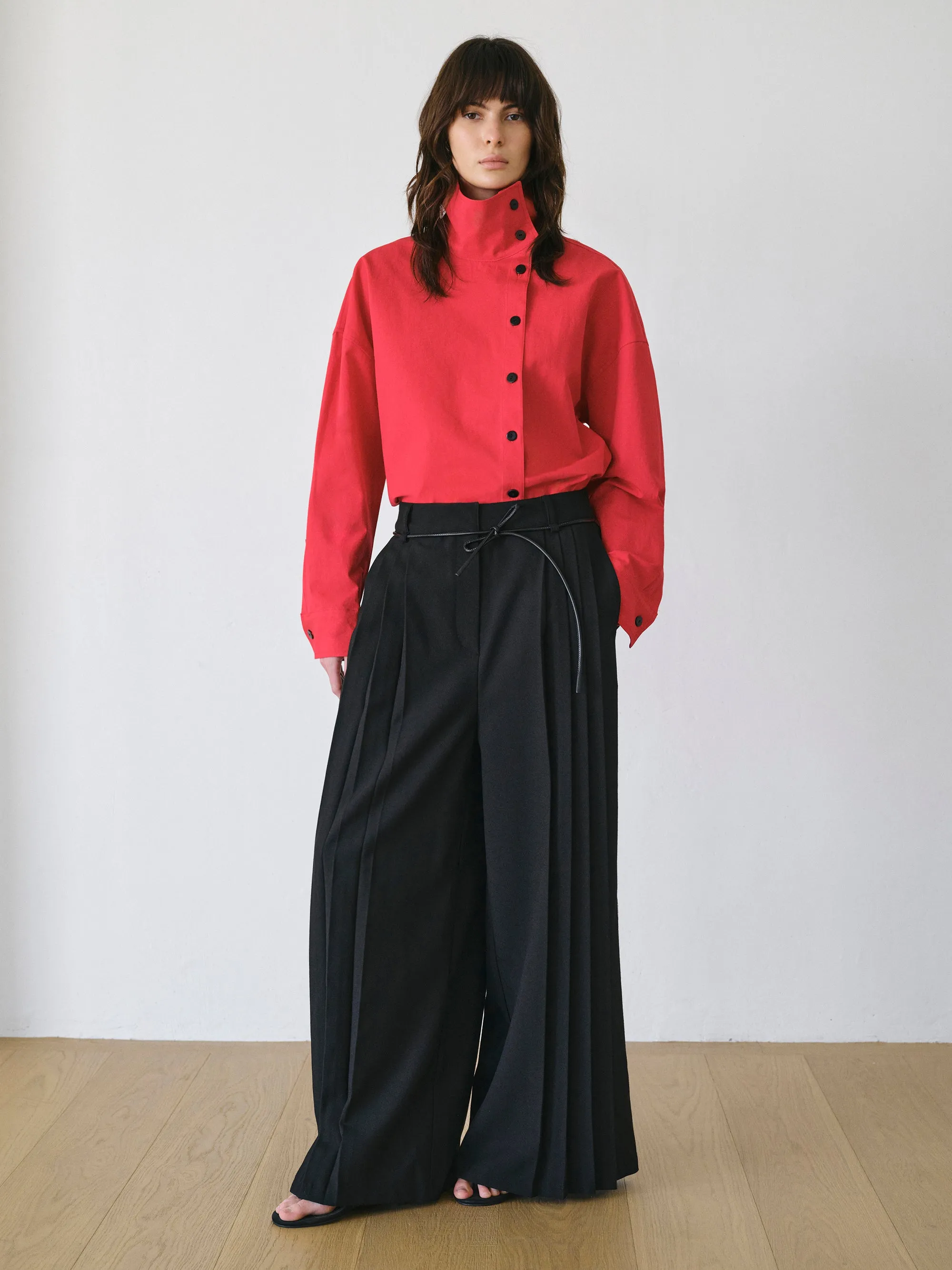 Tie-Belt Pleated Trousers, Black sold by Source Unknown product image thumbnail 2