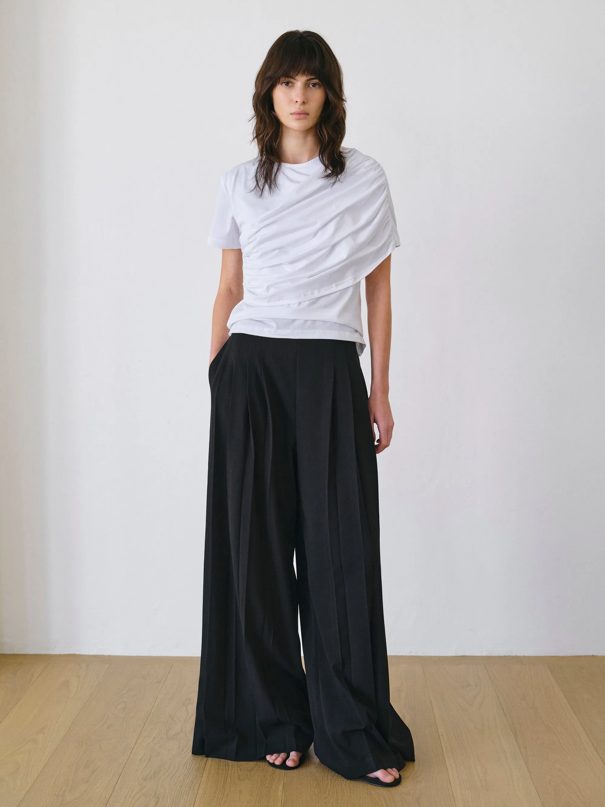 Asymmetric Ruched T-Shirt, White sold by Source Unknown product image thumbnail 4