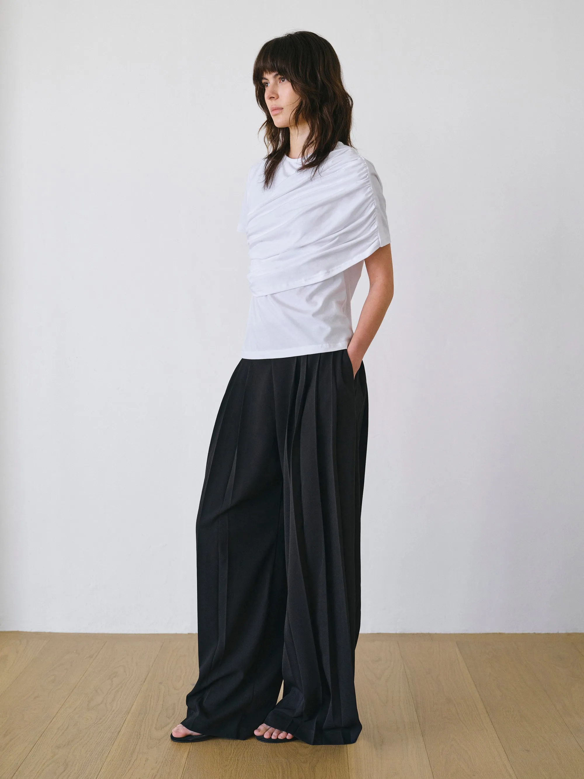 Asymmetric Ruched T-Shirt, White sold by Source Unknown product image thumbnail 2