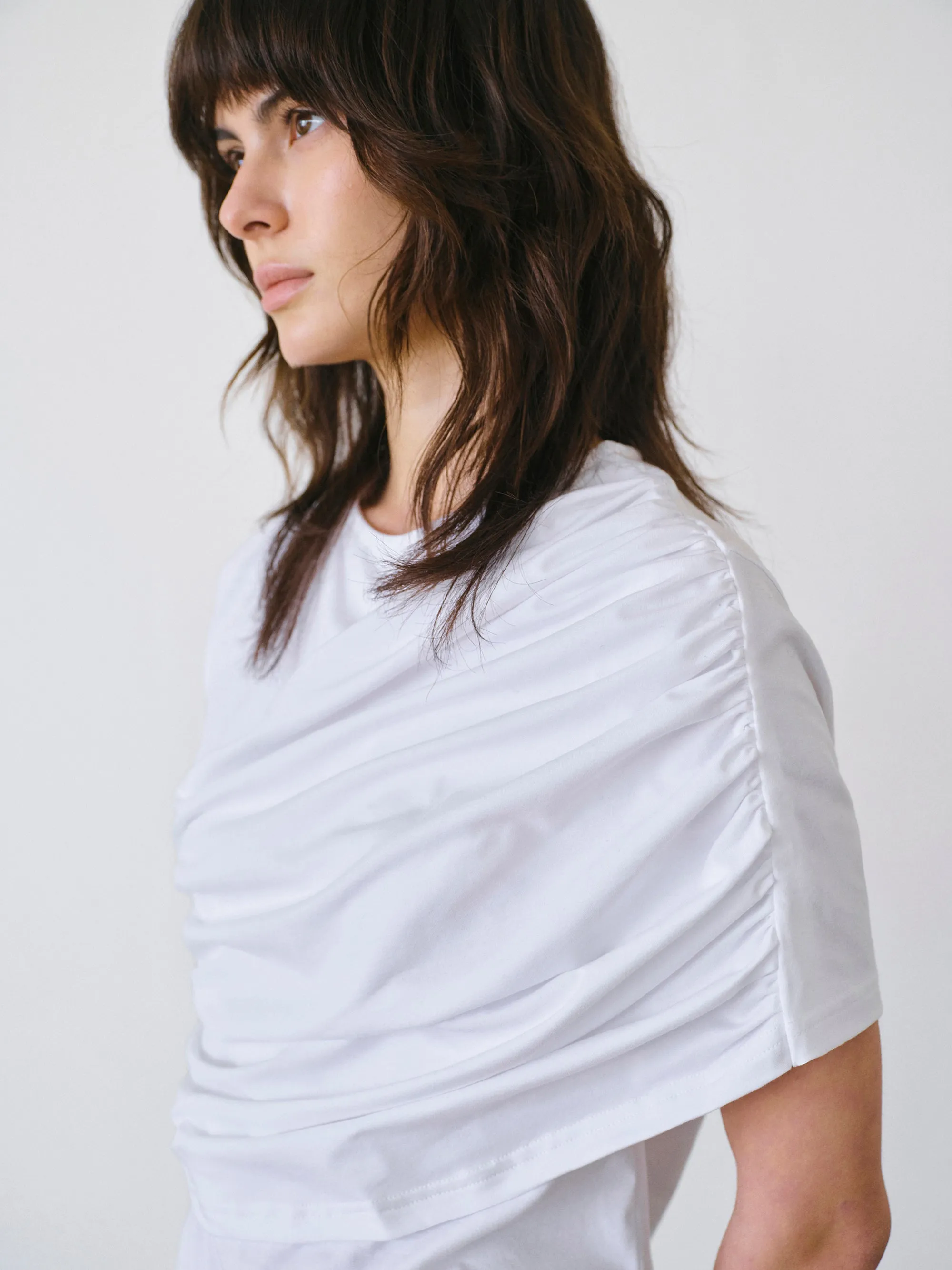 Asymmetric Ruched T-Shirt, White sold by Source Unknown product image thumbnail 3