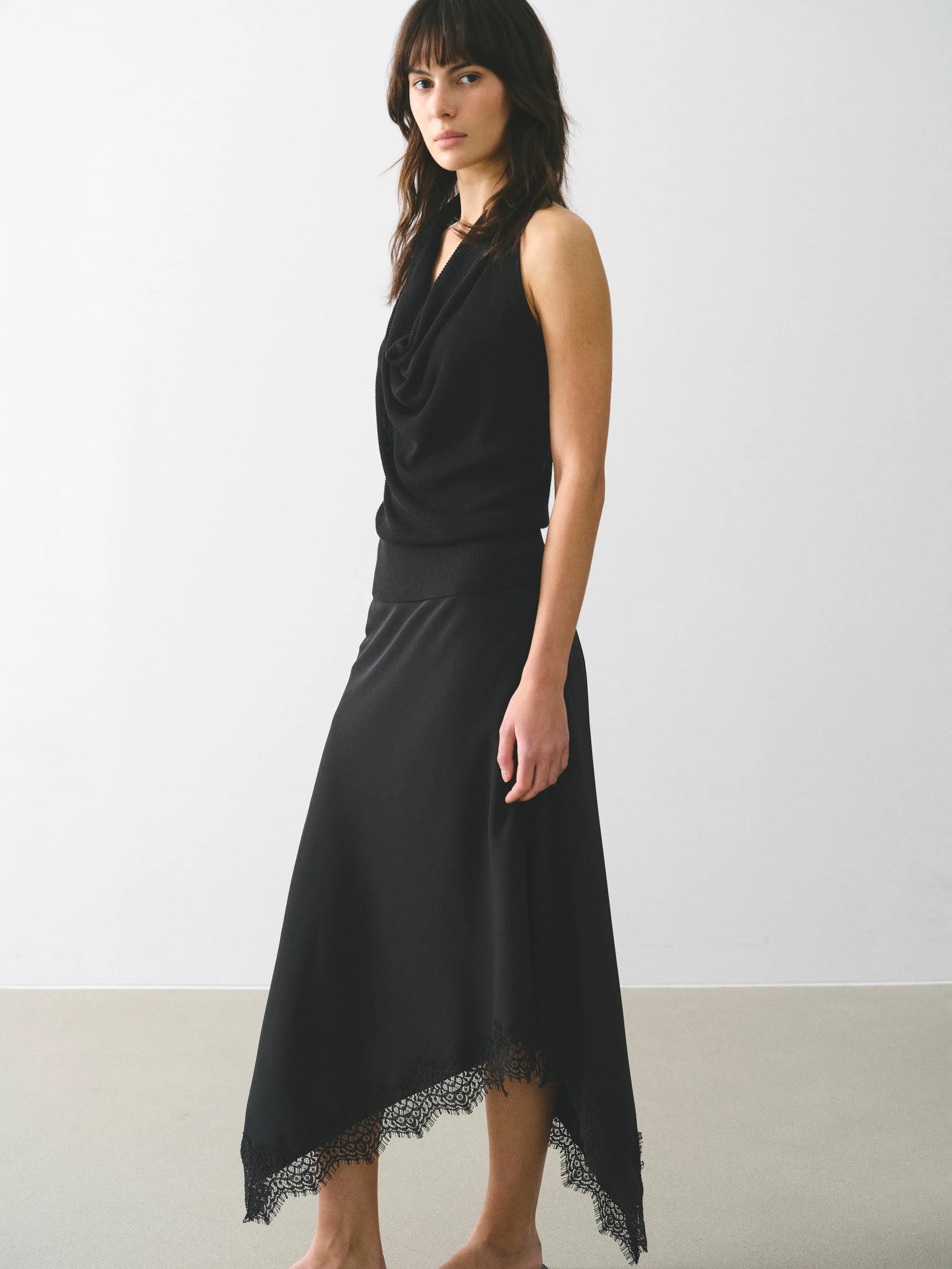 Asymmetric Lace-Trimmed Skirt, Black sold by Source Unknown product image thumbnail 3