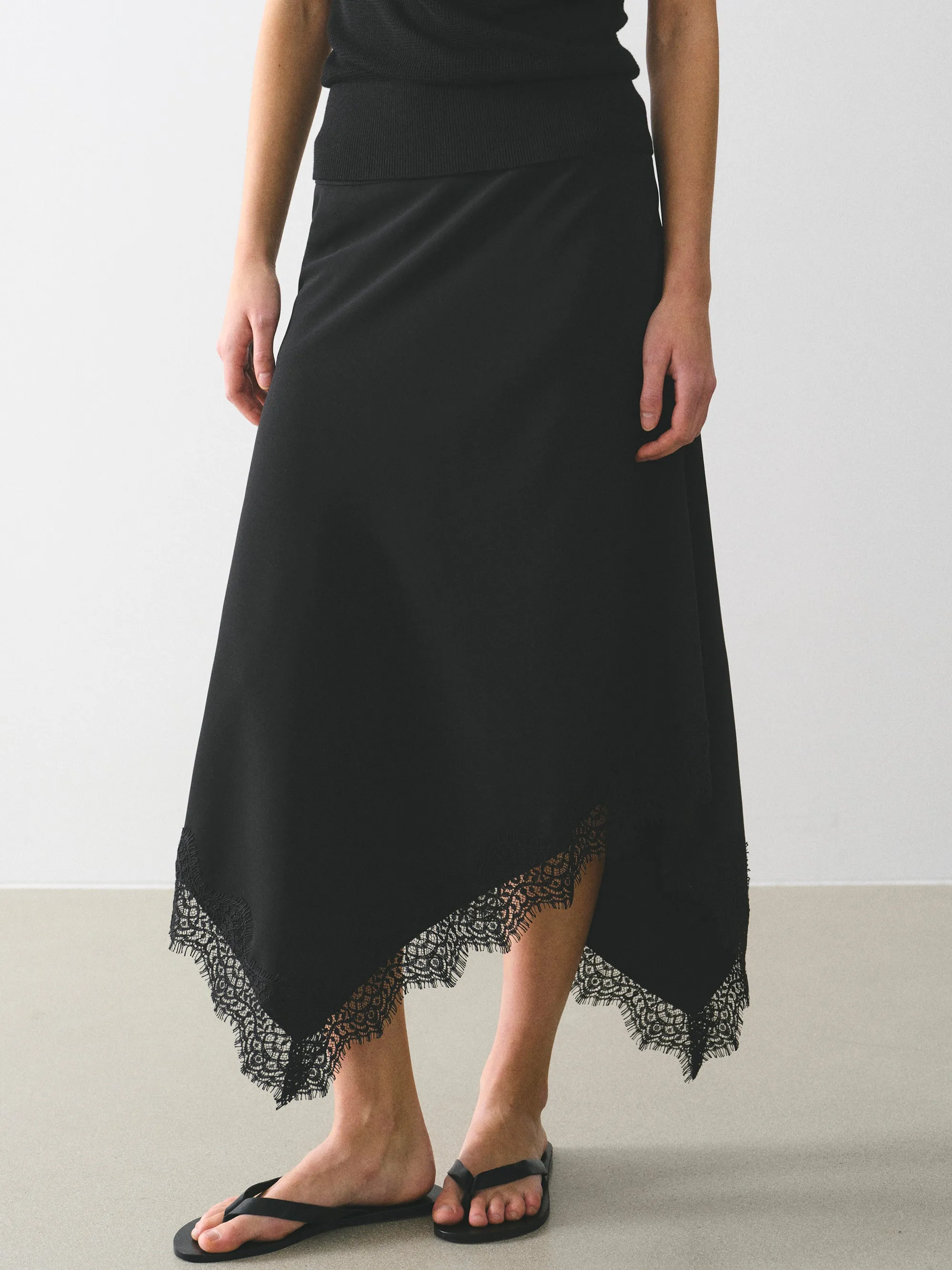Asymmetric Lace-Trimmed Skirt, Black sold by Source Unknown product image thumbnail 4