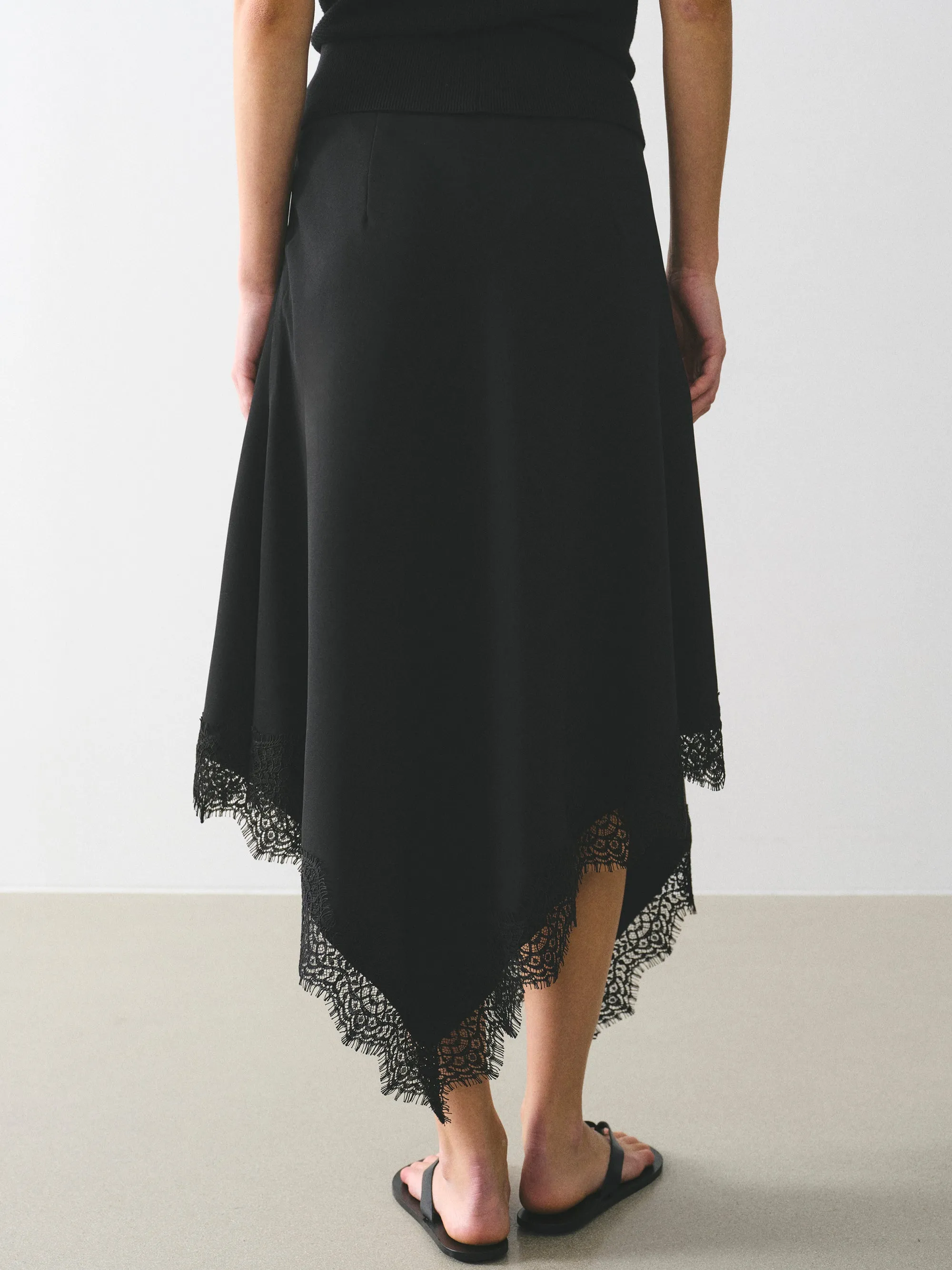 Asymmetric Lace-Trimmed Skirt, Black sold by Source Unknown product image thumbnail 5