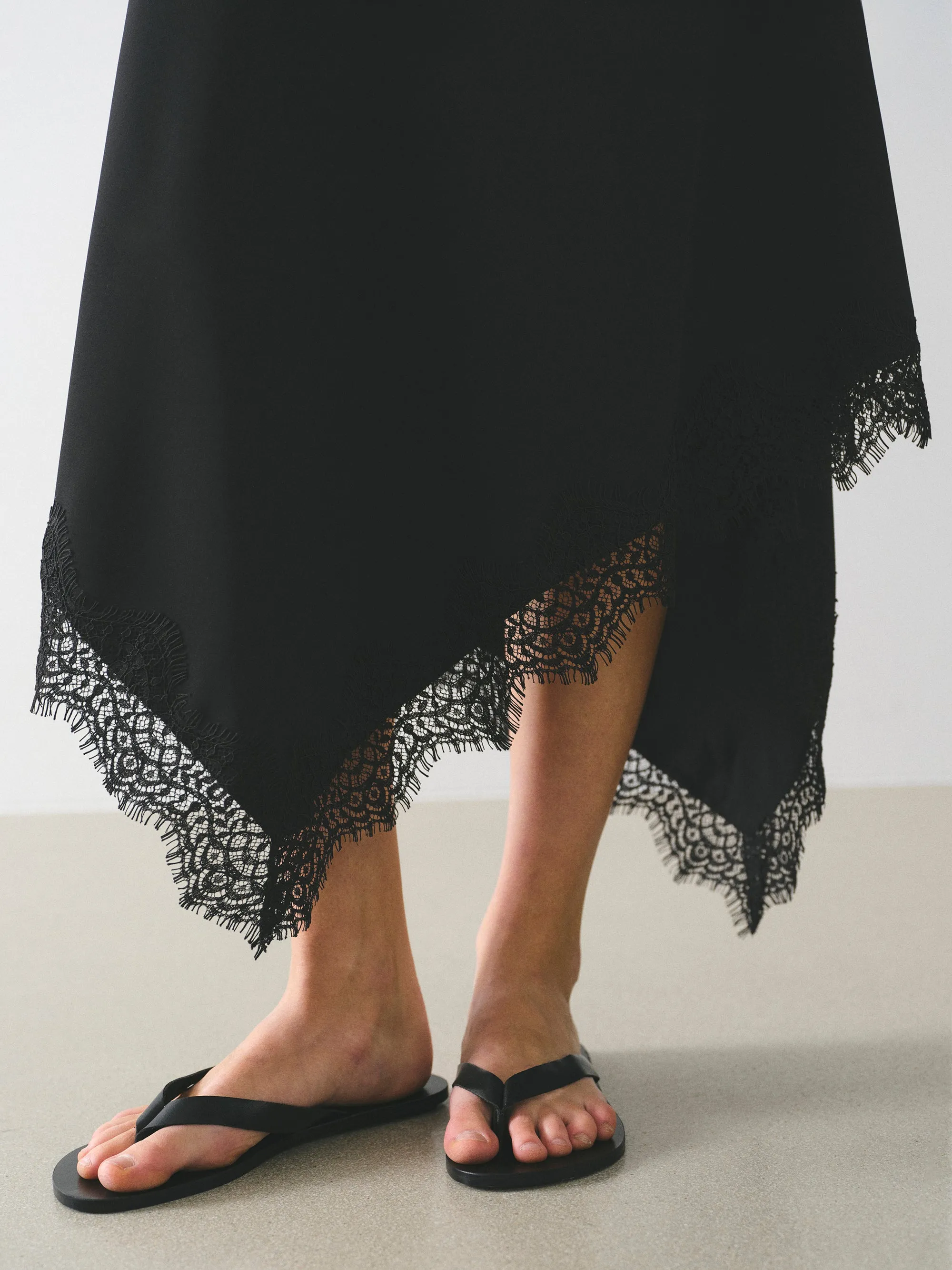 Asymmetric Lace-Trimmed Skirt, Black sold by Source Unknown product image thumbnail 2