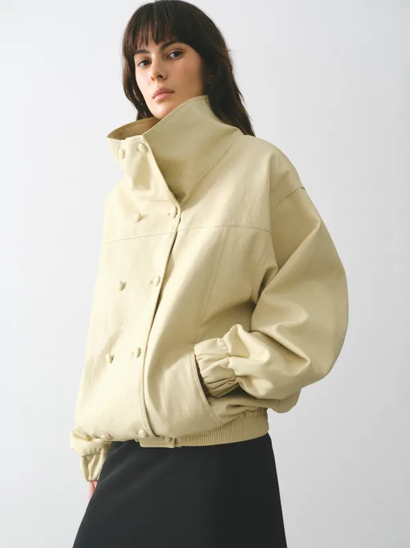 High-Neck Faux-Leather Blouson, Butter made by Source Unknown