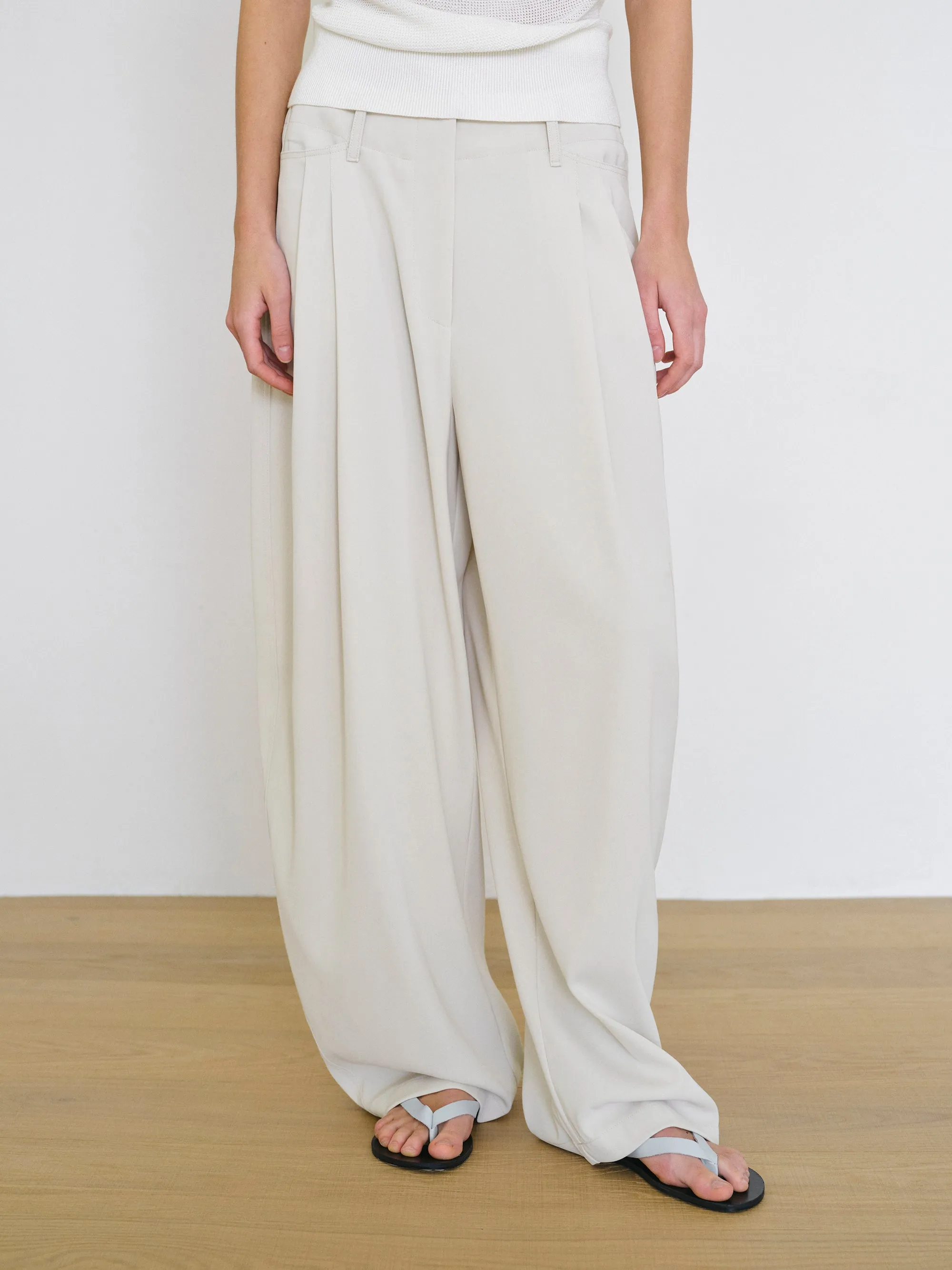 Double-Pleat Trousers, Ivory sold by Source Unknown product image thumbnail 2