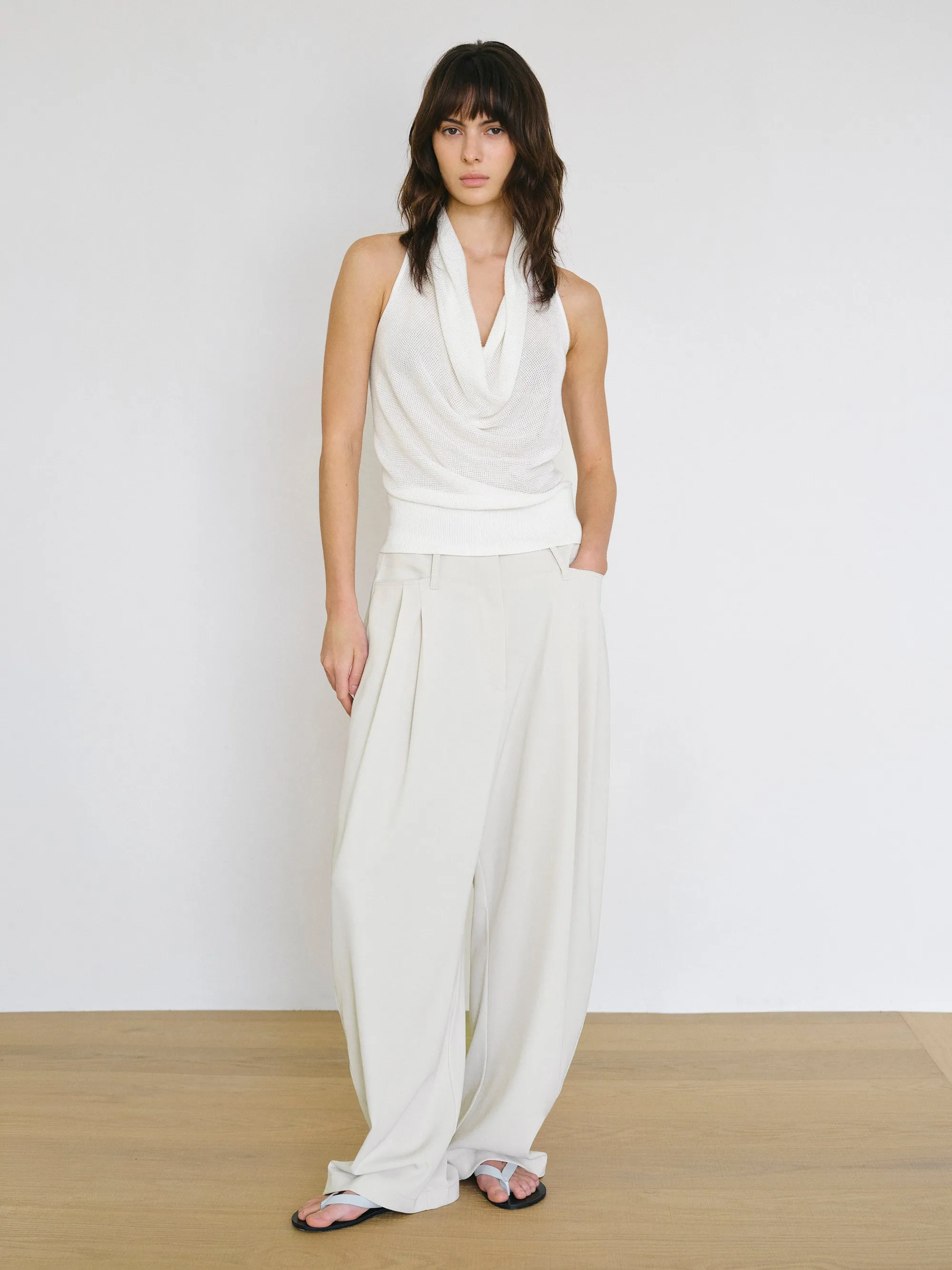 Double-Pleat Trousers, Ivory sold by Source Unknown