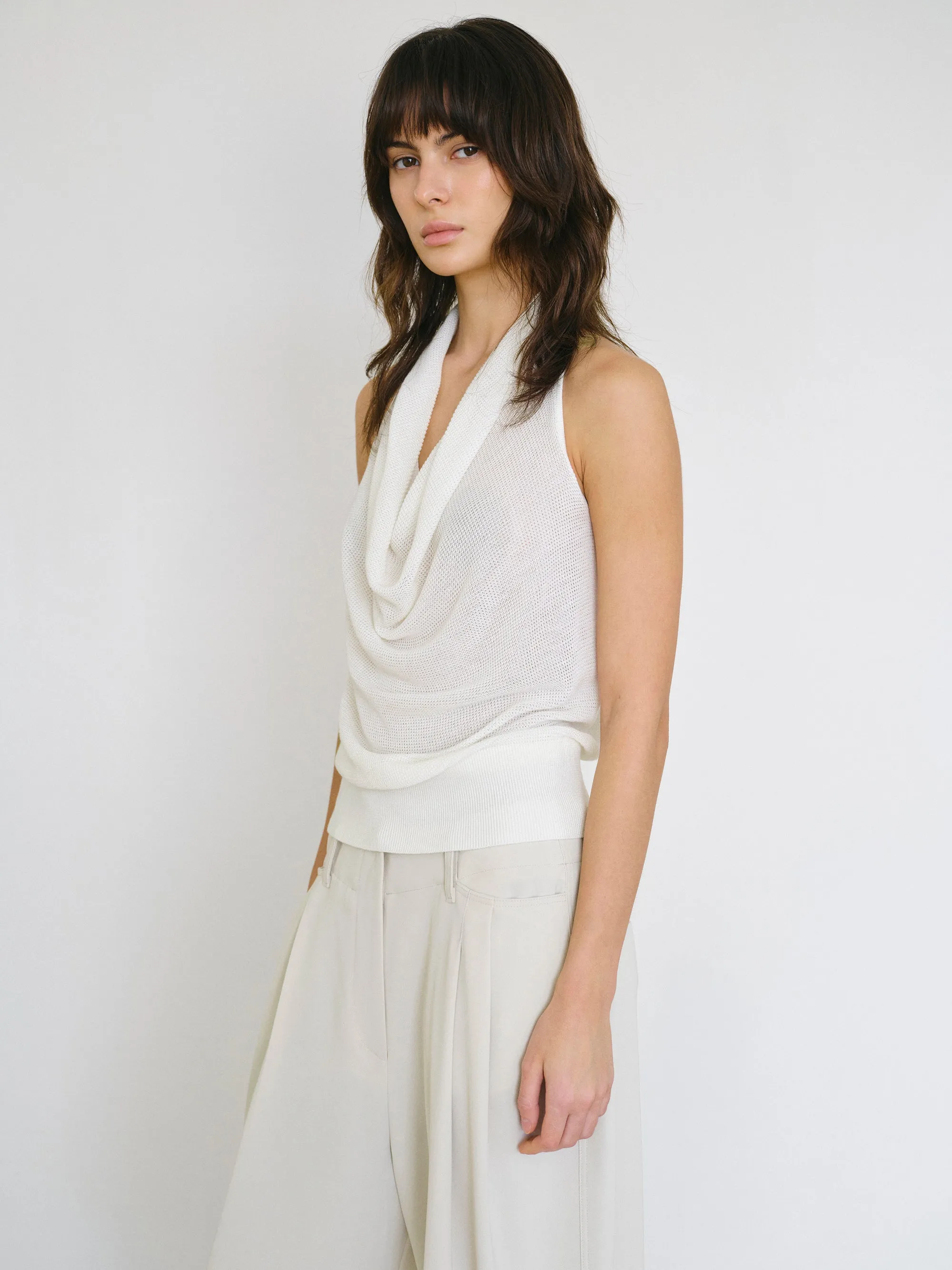 Cowl-Neck Halter Knit Top, Ivory sold by Source Unknown product image thumbnail 3