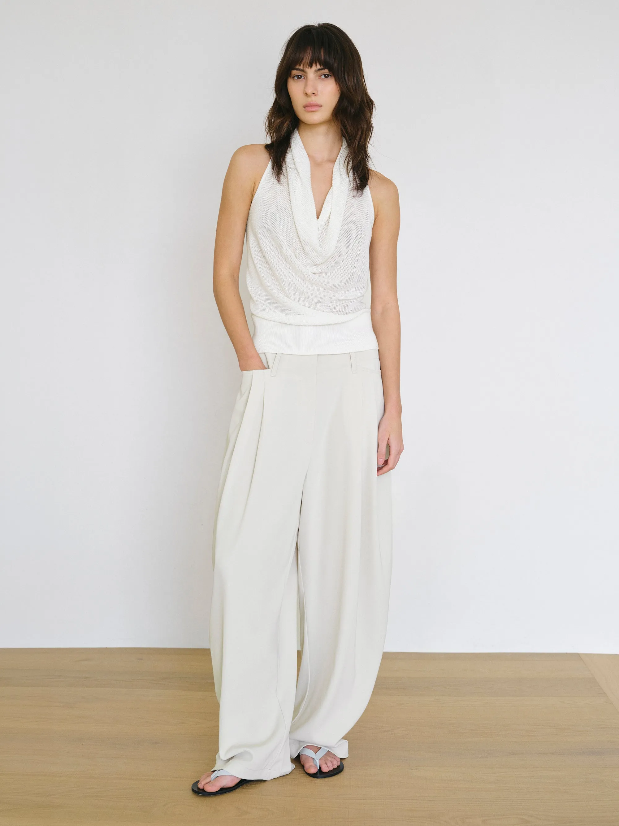 Cowl-Neck Halter Knit Top, Ivory sold by Source Unknown product image thumbnail 4