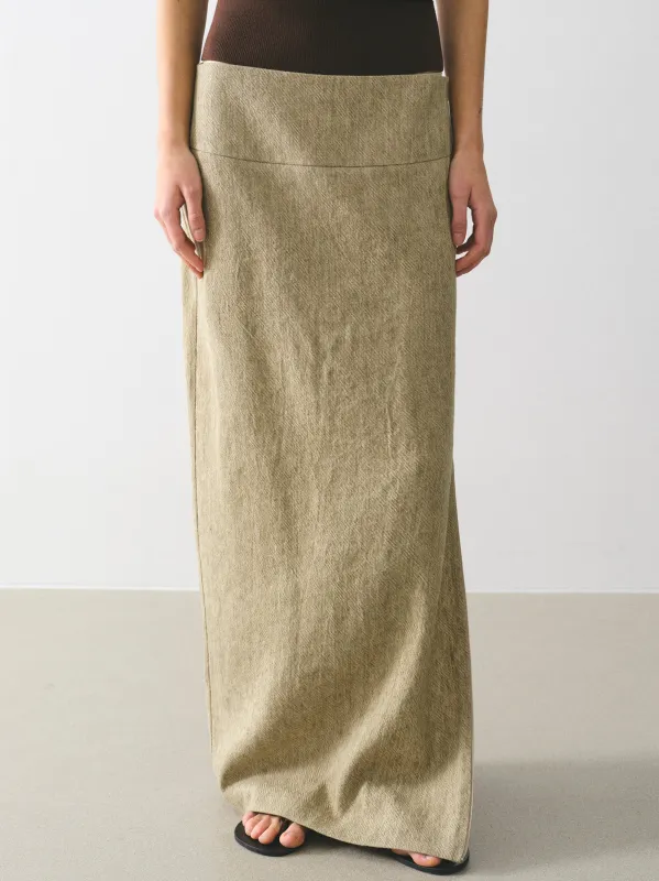 Side-Slit Linen-Blend Skirt, Beige made by Source Unknown