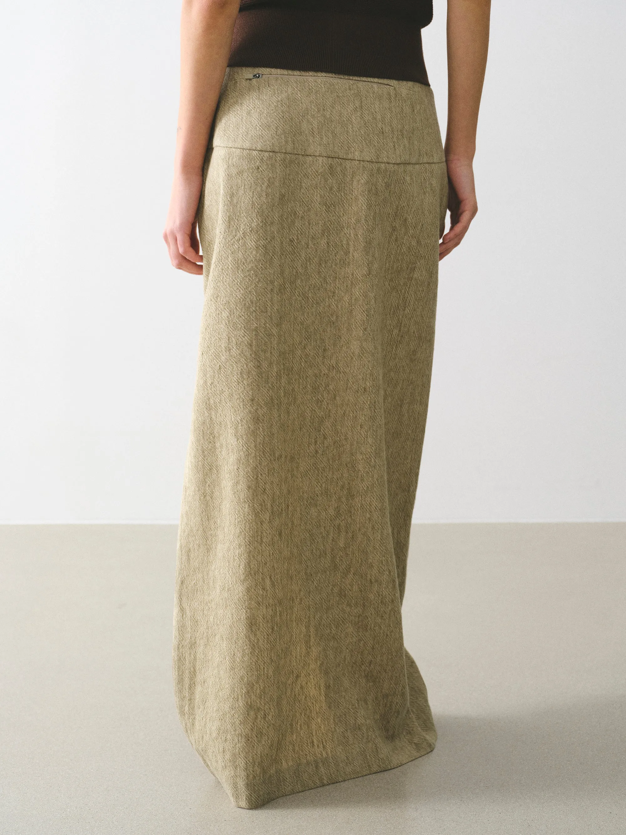 Side-Slit Linen-Blend Skirt, Beige sold by Source Unknown product image thumbnail 4