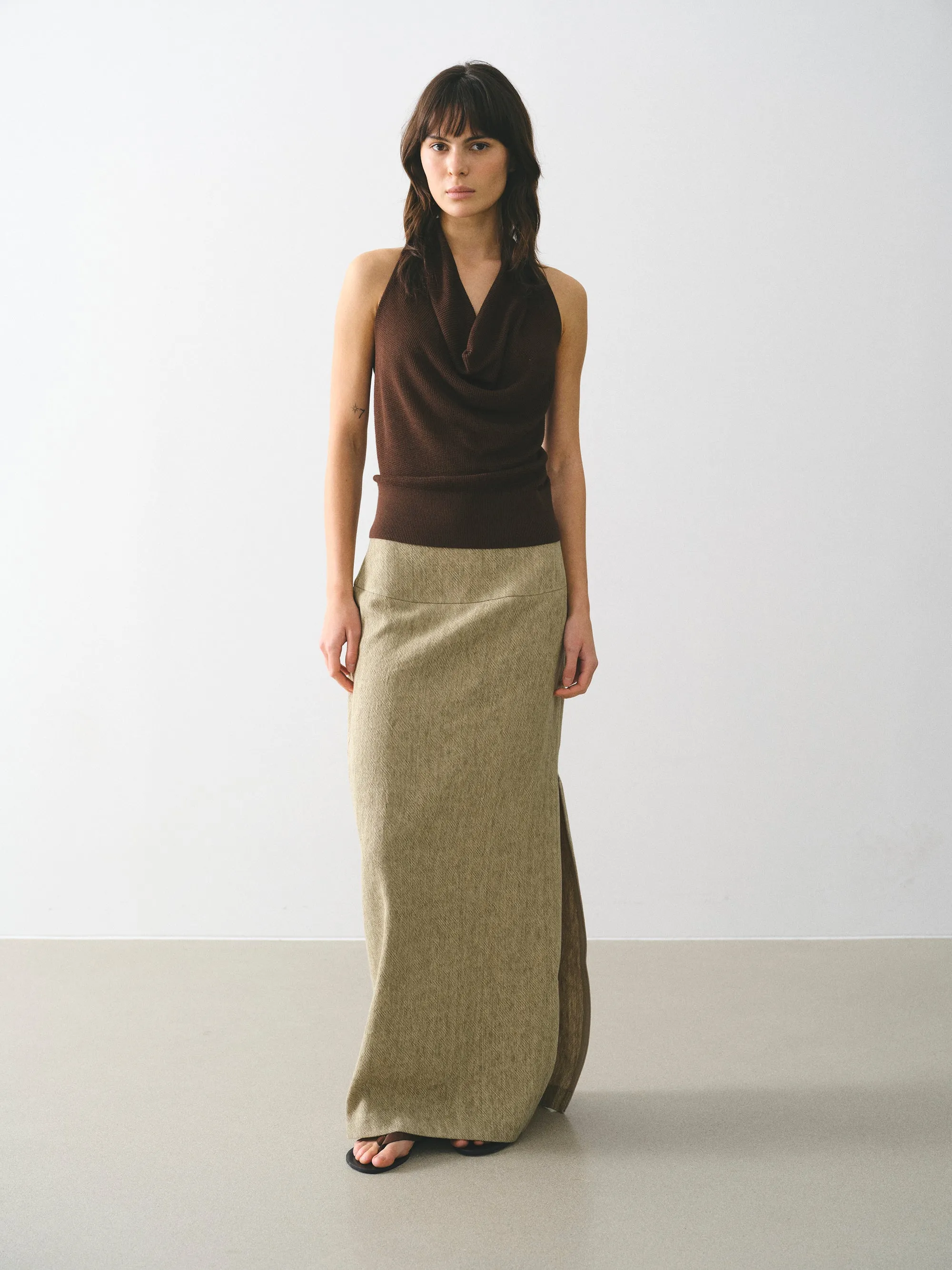 Cowl-Neck Halter Knit Top, Brown sold by Source Unknown product image thumbnail 2