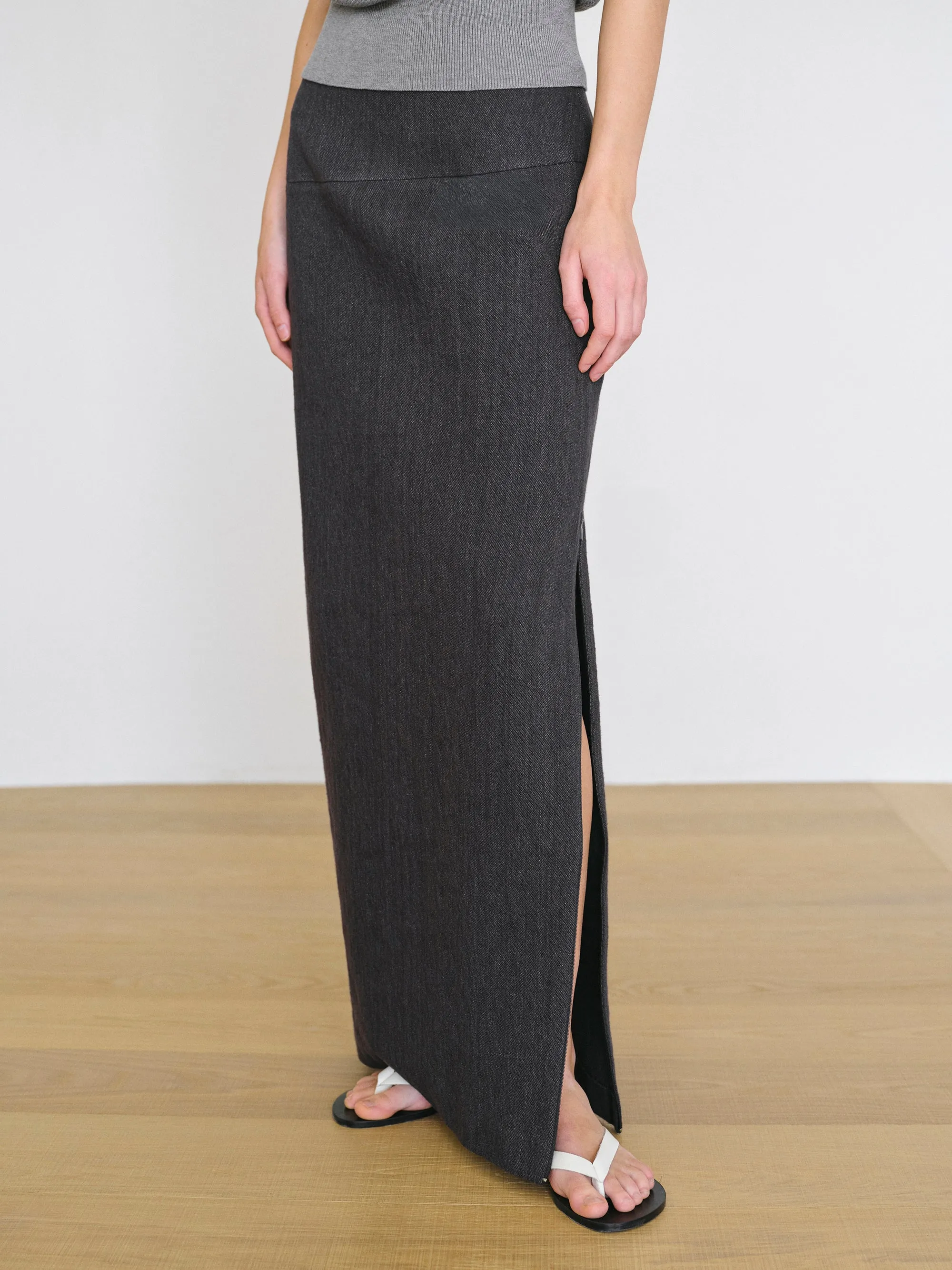 Side-Slit Linen-Blend Skirt, Charcoal sold by Source Unknown product image thumbnail 4