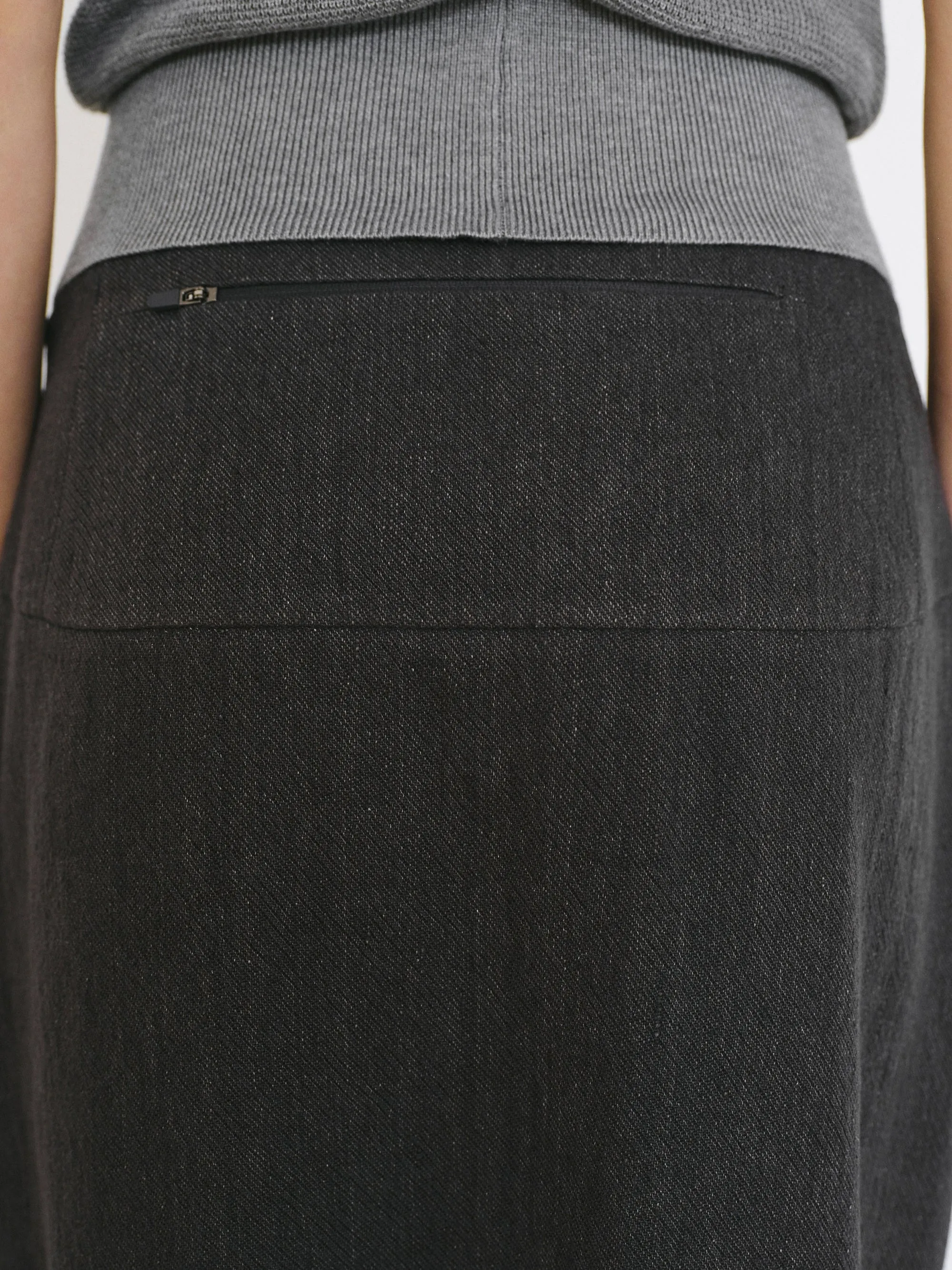Side-Slit Linen-Blend Skirt, Charcoal sold by Source Unknown product image thumbnail 2