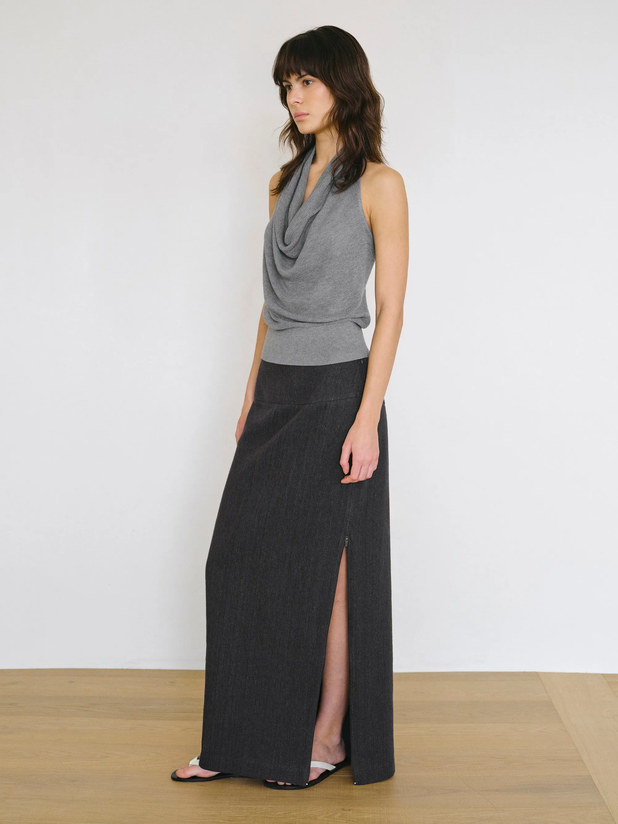 Side-Slit Linen-Blend Skirt, Charcoal sold by Source Unknown product image thumbnail 5