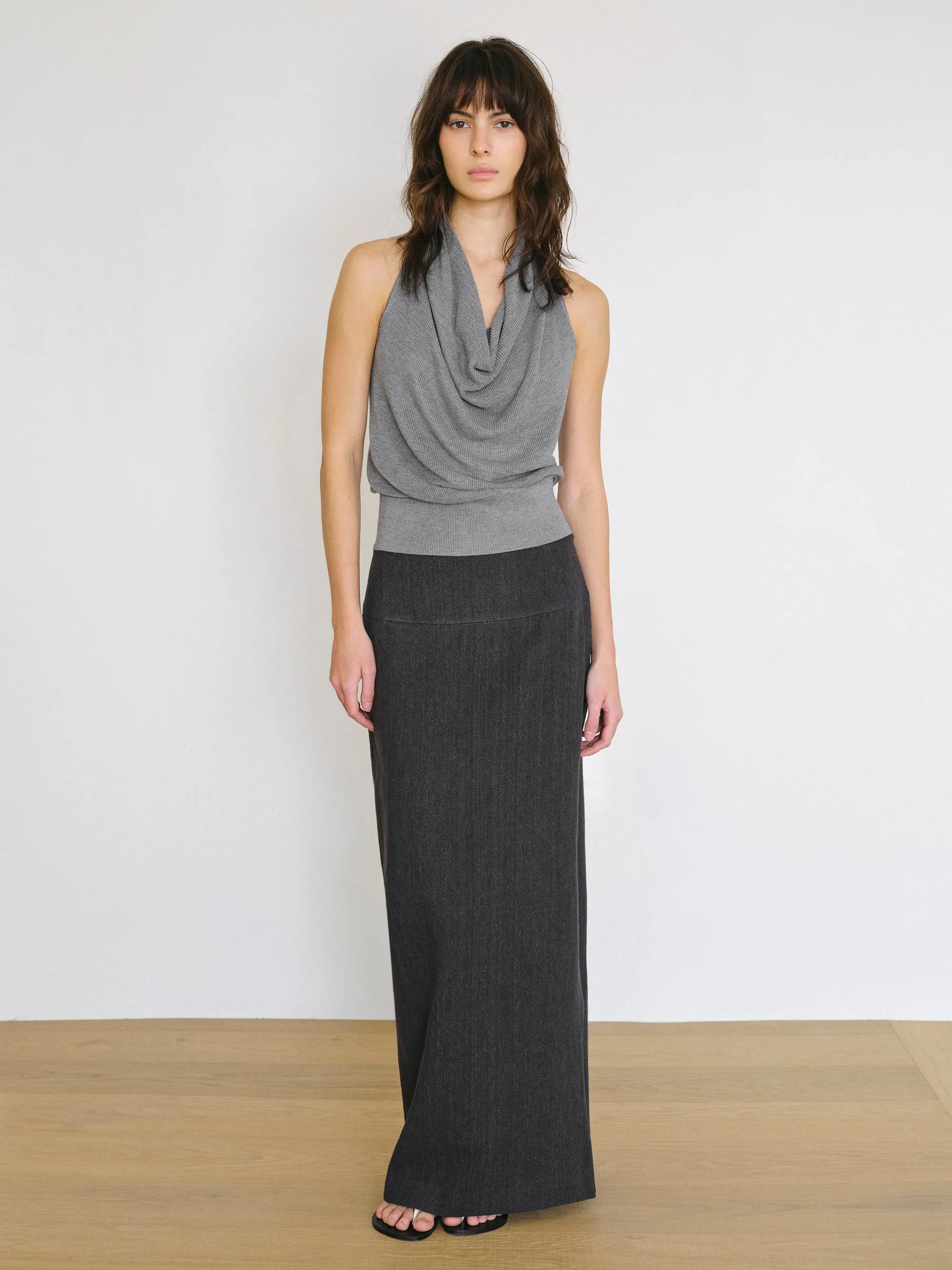 Side-Slit Linen-Blend Skirt, Charcoal sold by Source Unknown product image thumbnail 3