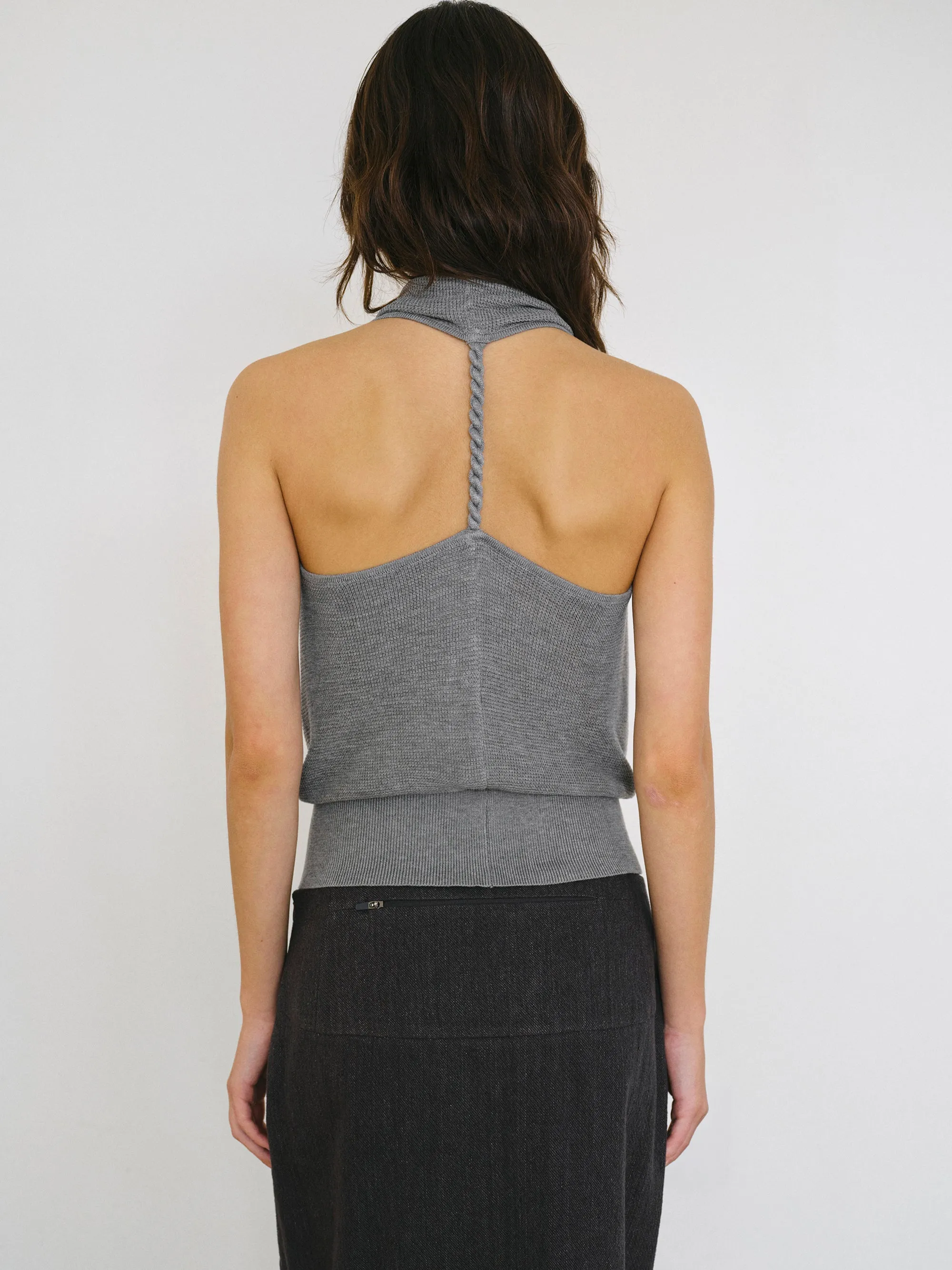 Cowl-Neck Halter Knit Top, Grey sold by Source Unknown product image thumbnail 4