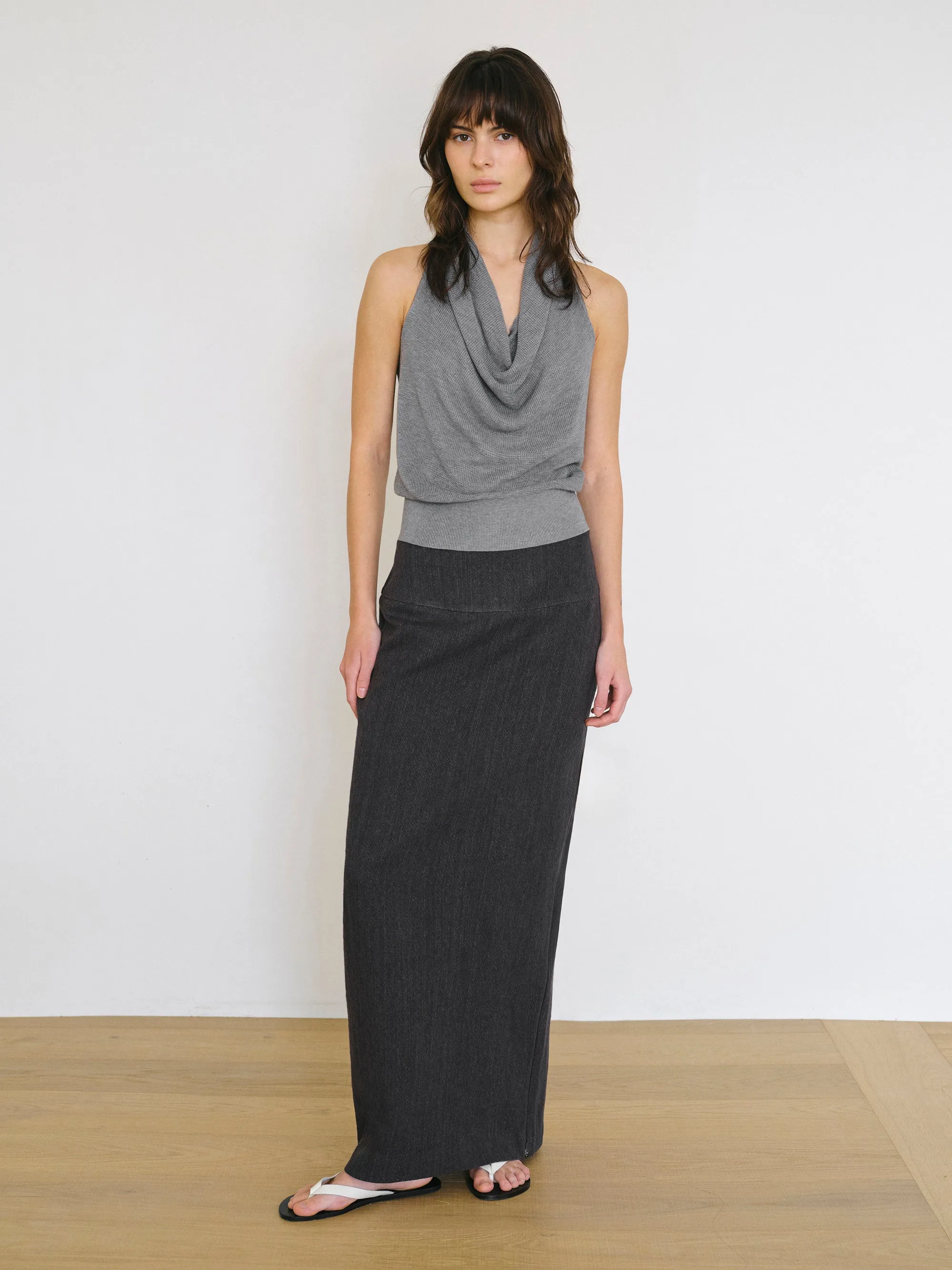 Cowl-Neck Halter Knit Top, Grey sold by Source Unknown product image thumbnail 3