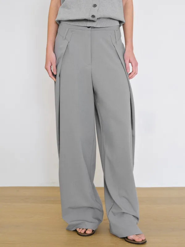 Foldover Wide-Leg Trousers, Grey made by Source Unknown