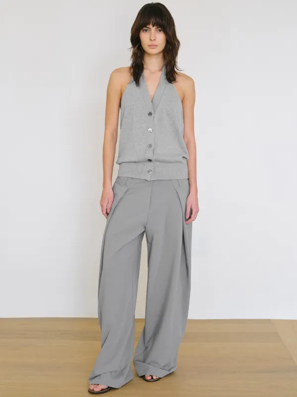 Button-Front Halter Knit Top, Grey made by Source Unknown