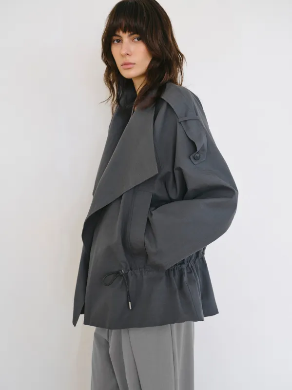 Drawstring Short Trench Jacket, Charcoal made by Source Unknown