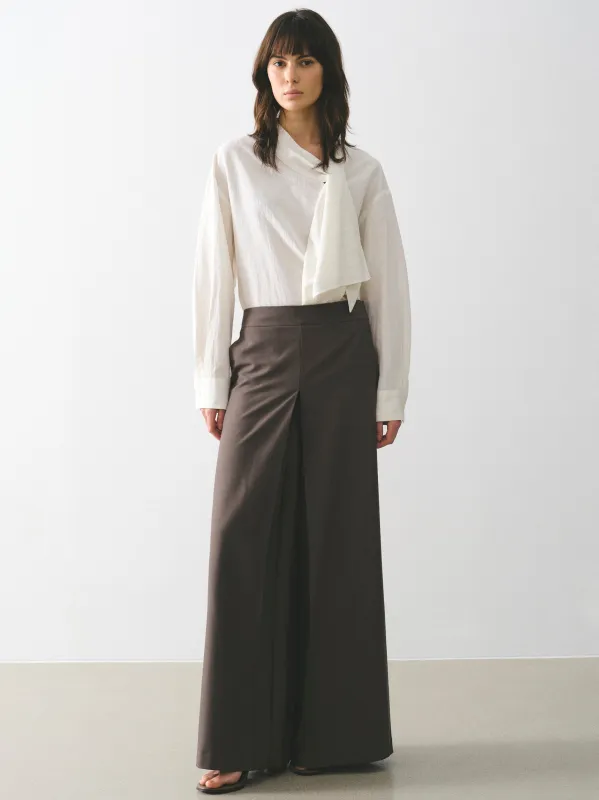 Box-Pleat Wide Trousers, Mocha made by Source Unknown
